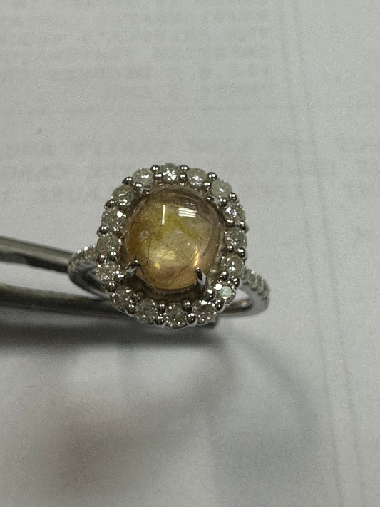 Yellow Sapphire With Moissanite Sliver Ring 925