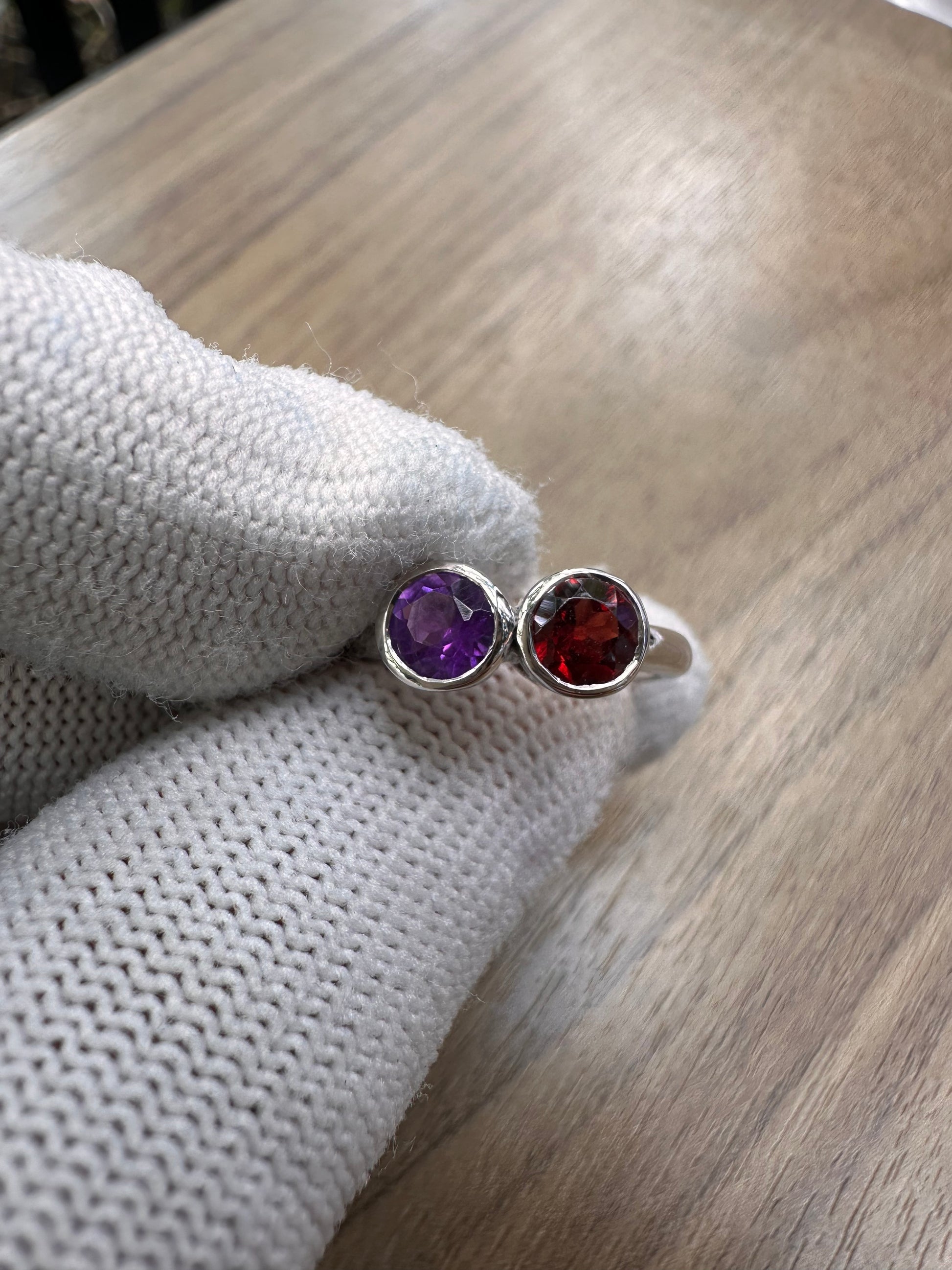 925 Sterling Silver Amethyst and Garnet Duo Ring for Women – Elegant Birthstone Statement Jewellery