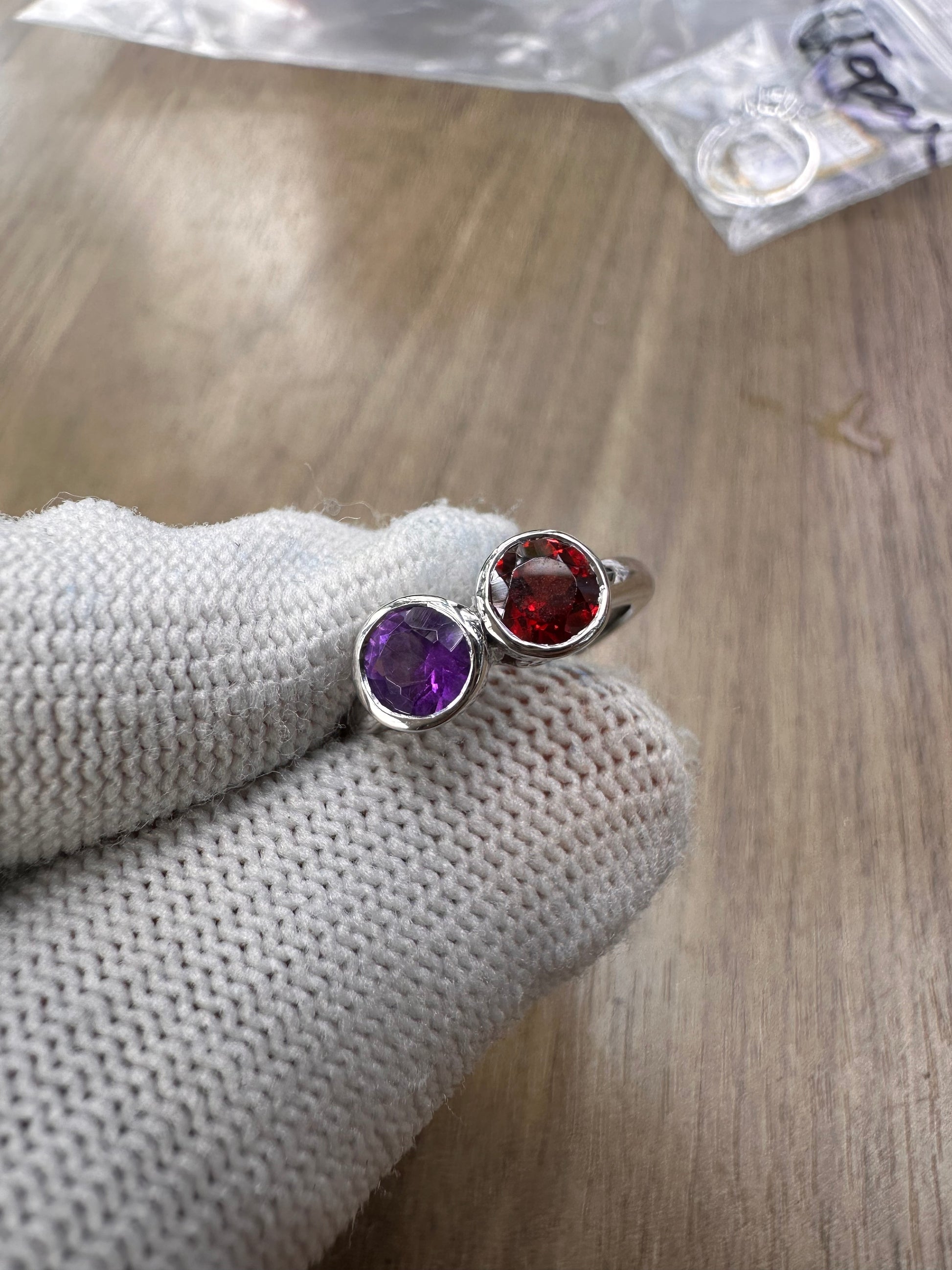 925 Sterling Silver Amethyst and Garnet Duo Ring for Women – Elegant Birthstone Statement Jewellery