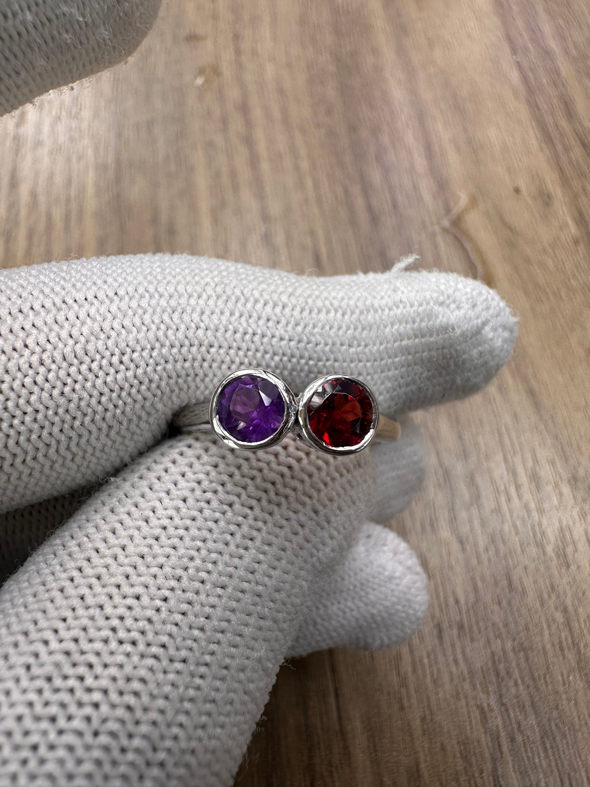 925 Sterling Silver Amethyst and Garnet Duo Ring for Women – Elegant Birthstone Statement Jewellery