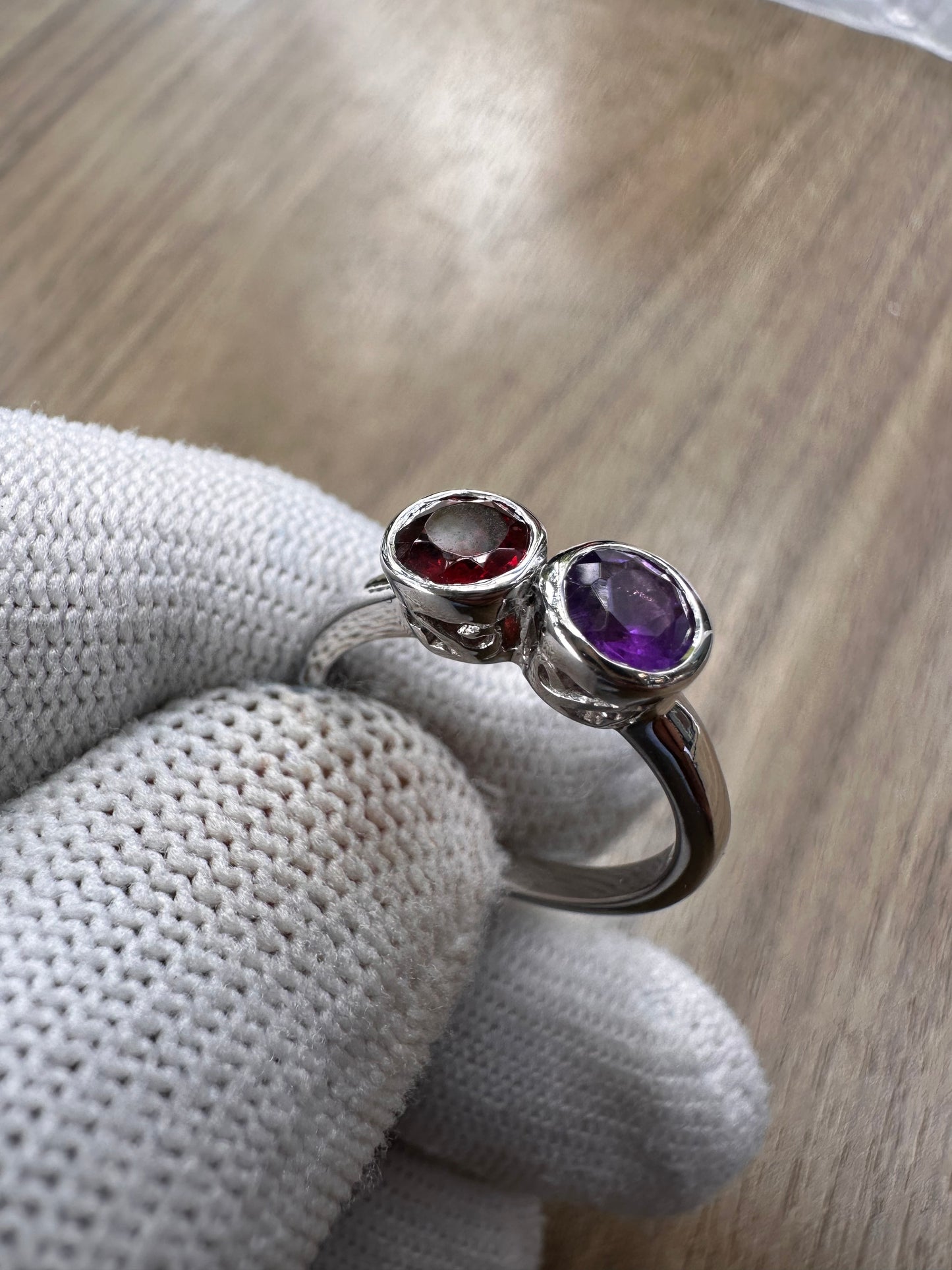 925 Sterling Silver Amethyst and Garnet Duo Ring for Women – Elegant Birthstone Statement Jewellery