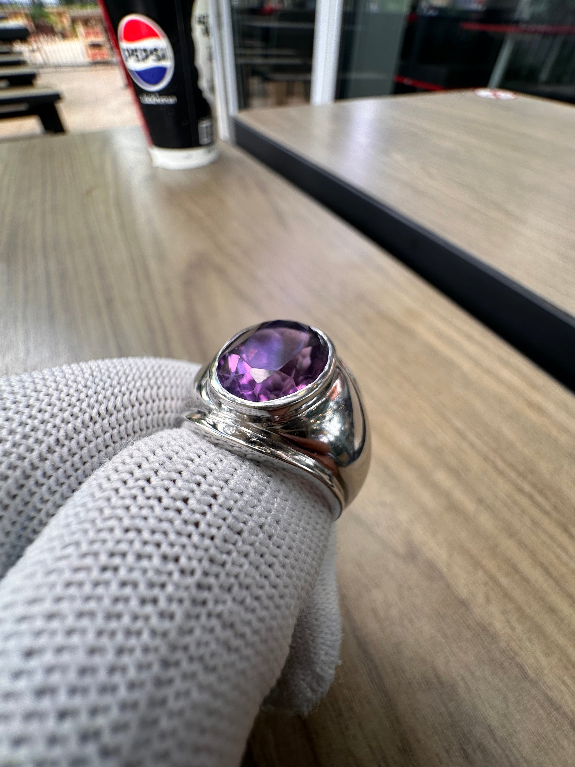 Men's Amethyst Ring in 925 Sterling Silver with Rhodium Plating – February Birthstone Statement Jewellery