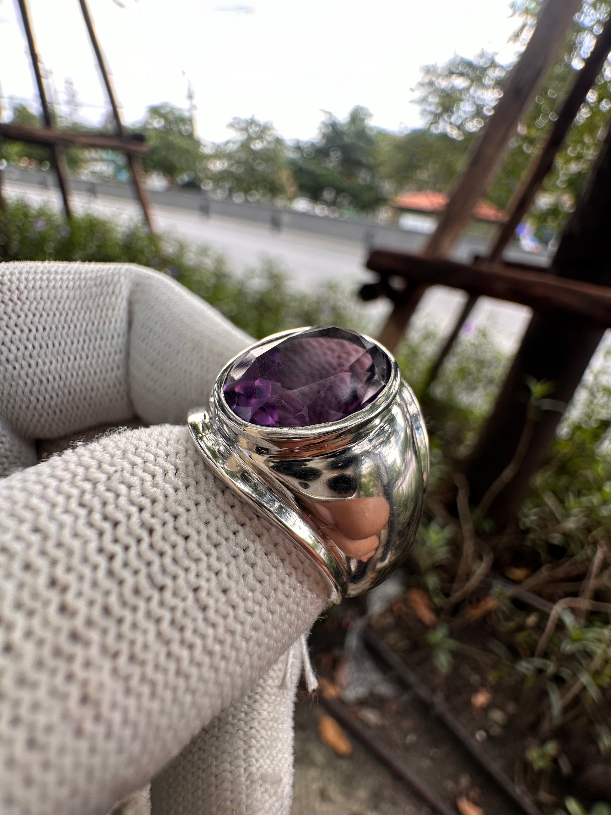 Men's Amethyst Ring in 925 Sterling Silver with Rhodium Plating – February Birthstone Statement Jewellery