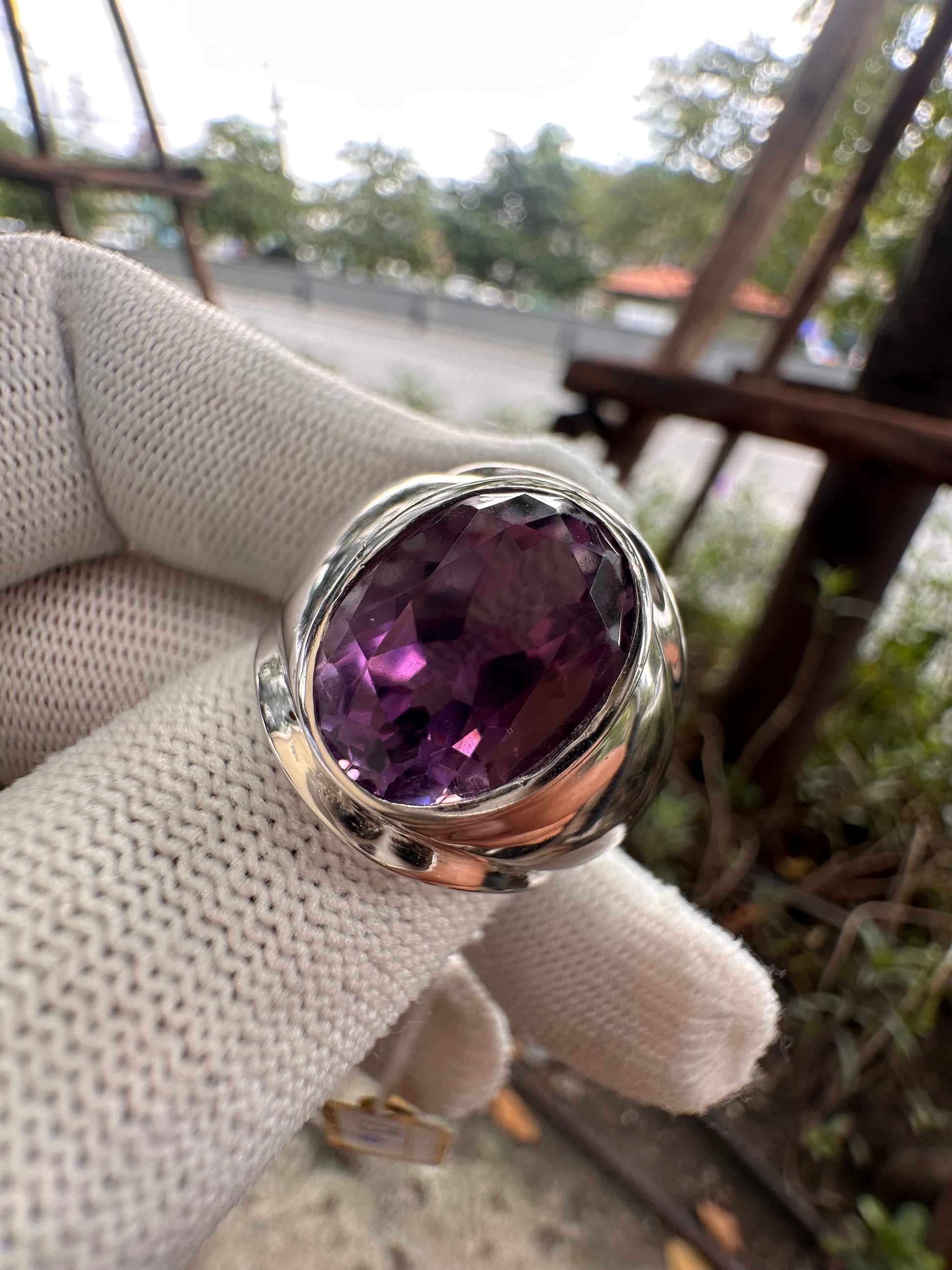 Men's Amethyst Ring in 925 Sterling Silver with Rhodium Plating – February Birthstone Statement Jewellery