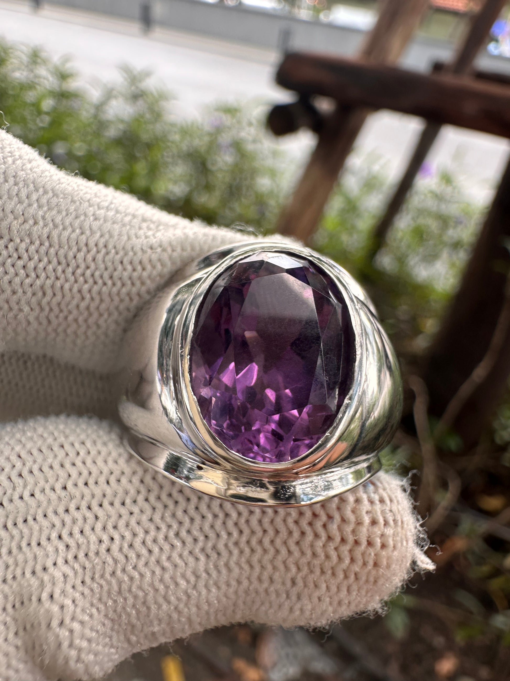 Men's Amethyst Ring in 925 Sterling Silver with Rhodium Plating – February Birthstone Statement Jewellery