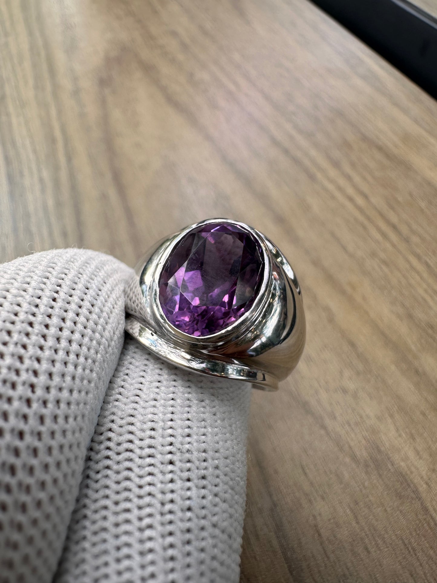 Men's Amethyst Ring in 925 Sterling Silver with Rhodium Plating – February Birthstone Statement Jewellery