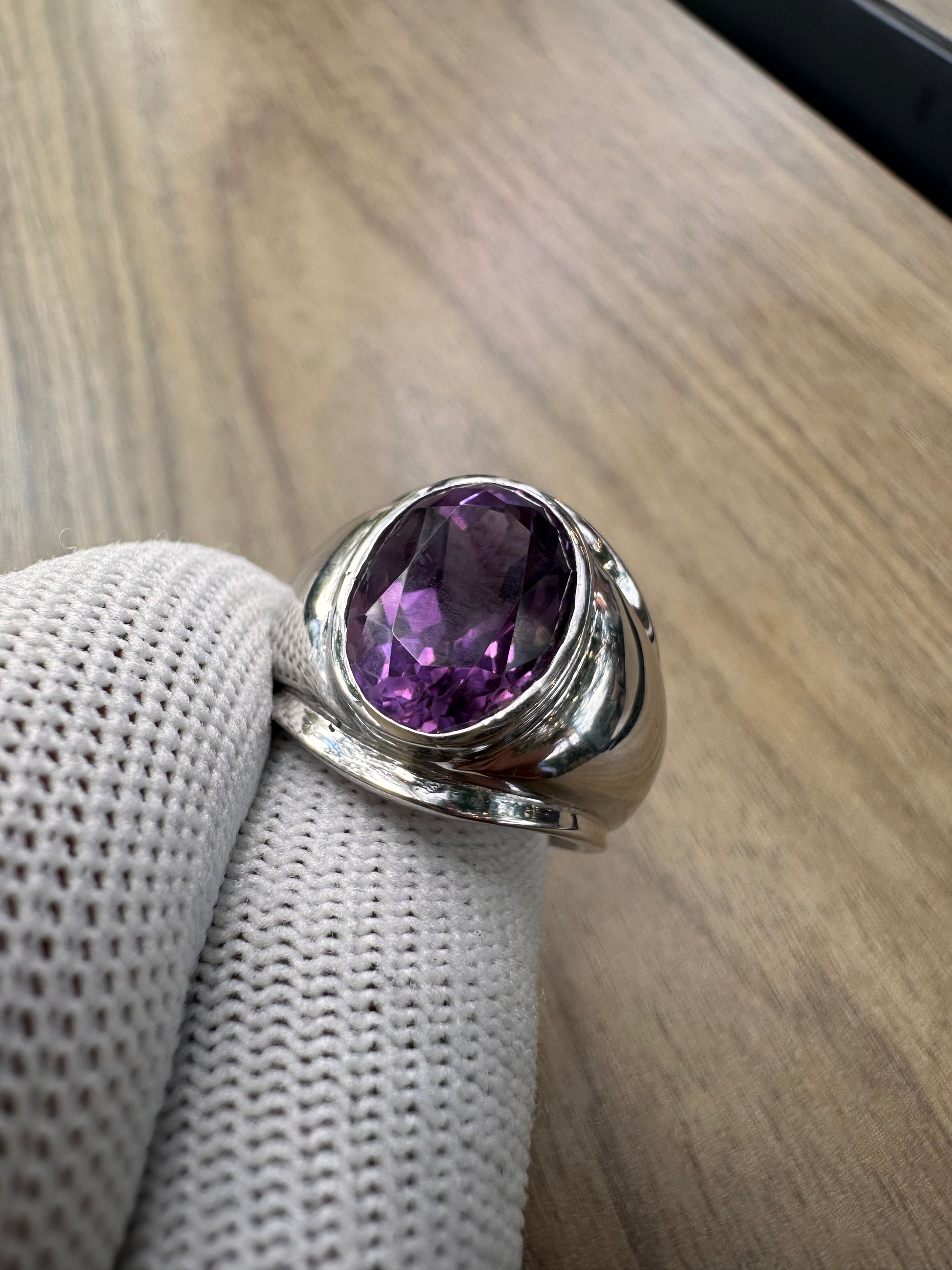 Men's Amethyst Ring in 925 Sterling Silver with Rhodium Plating – February Birthstone Statement Jewellery
