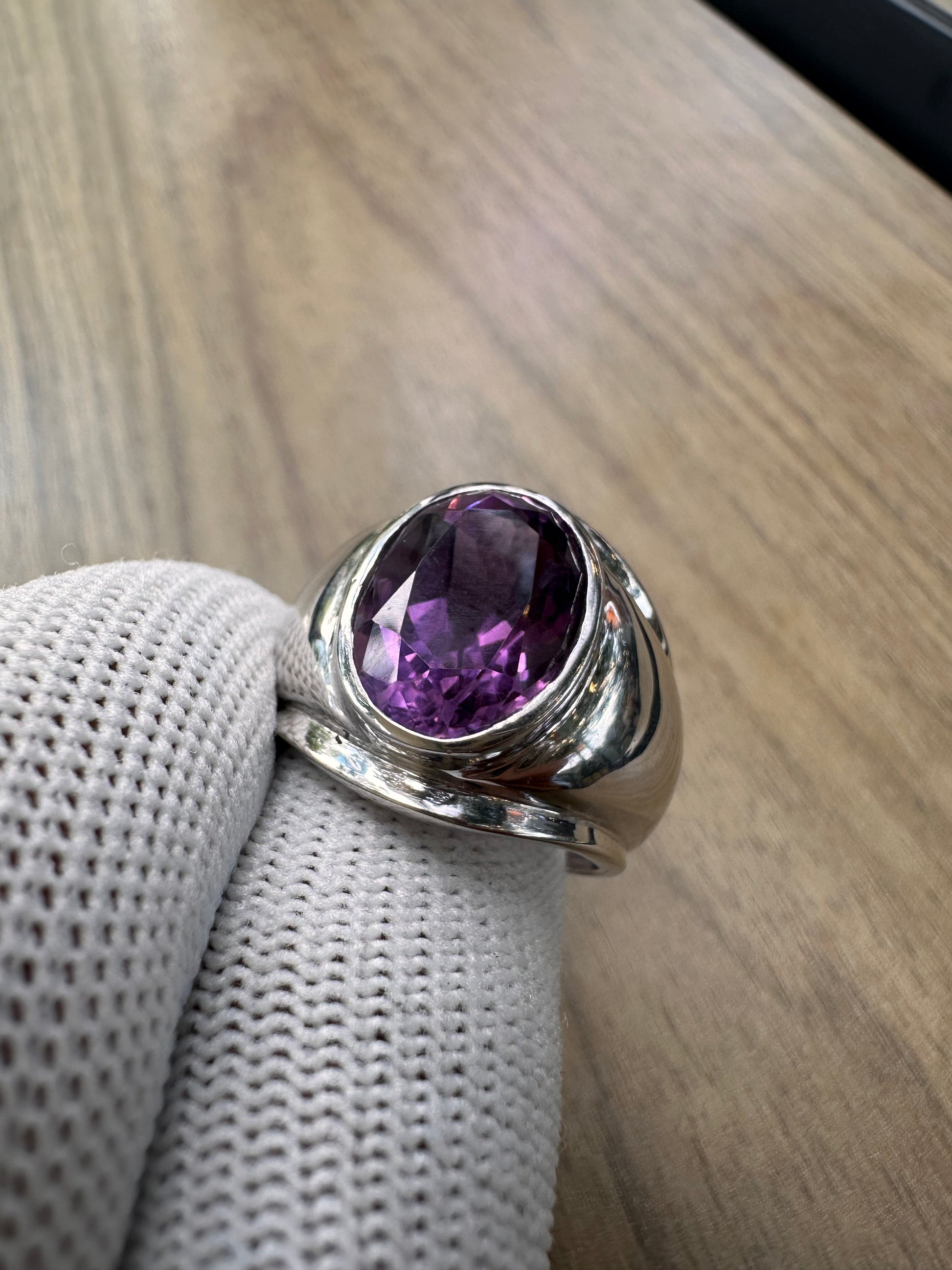 Men's Amethyst Ring in 925 Sterling Silver with Rhodium Plating – February Birthstone Statement Jewellery
