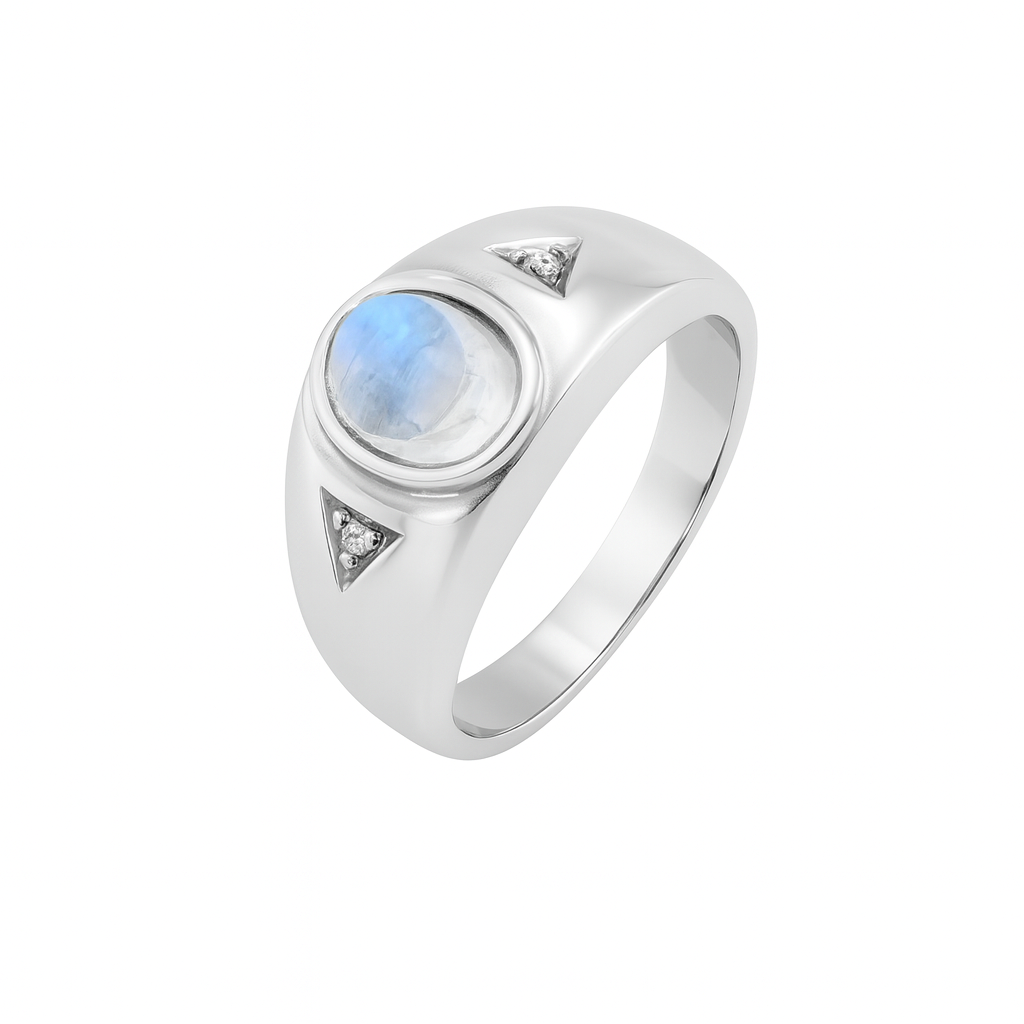 Men Blue Sheen Moonstone Ring S925 Sterling Silver  Elegant June Birthstone Jewelry for Men