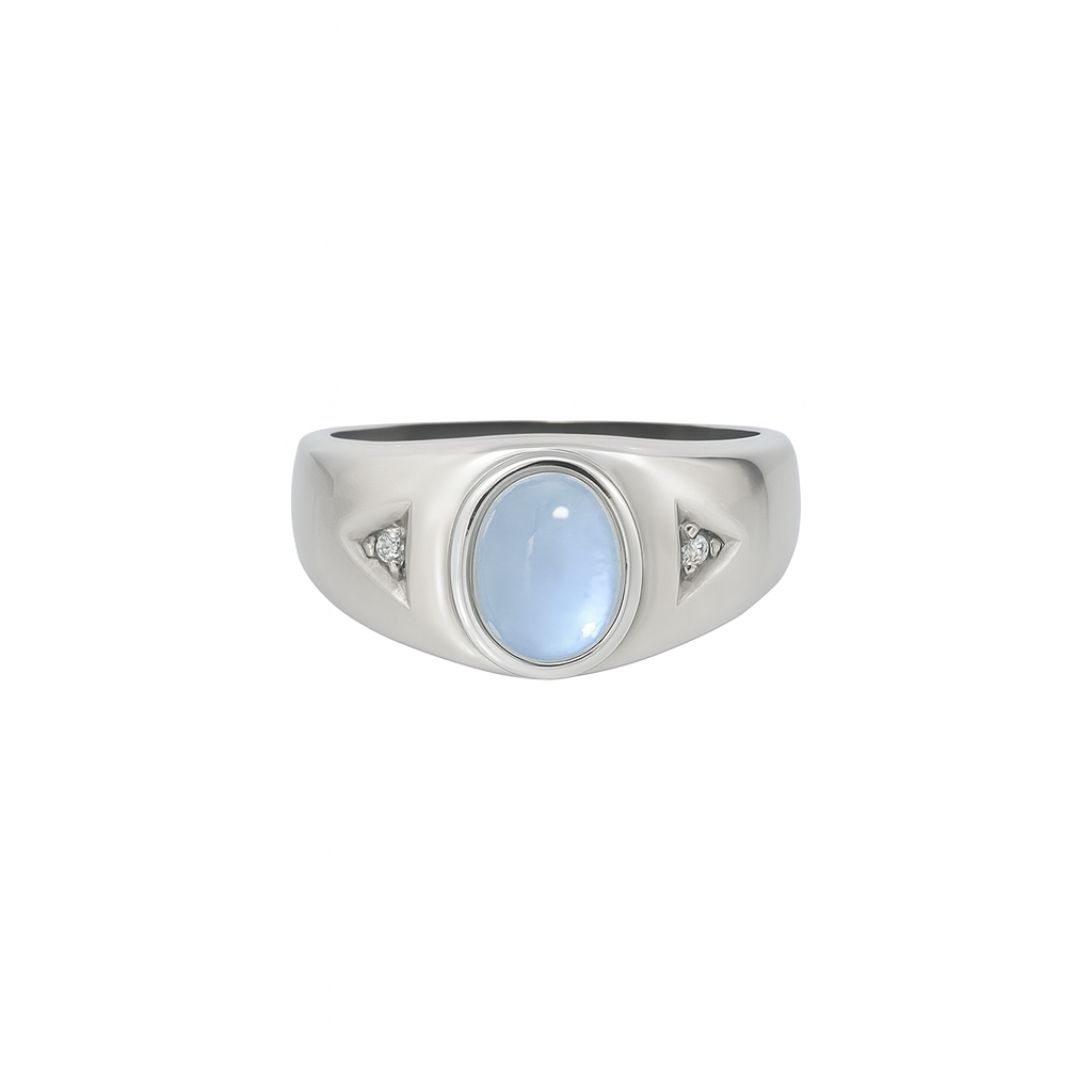 Men Blue Sheen Moonstone Ring S925 Sterling Silver  Elegant June Birthstone Jewelry for Men
