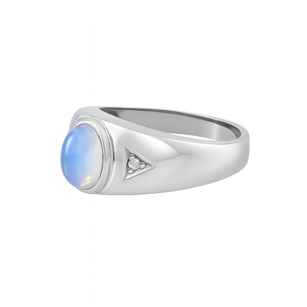 Men Blue Sheen Moonstone Ring S925 Sterling Silver  Elegant June Birthstone Jewelry for Men