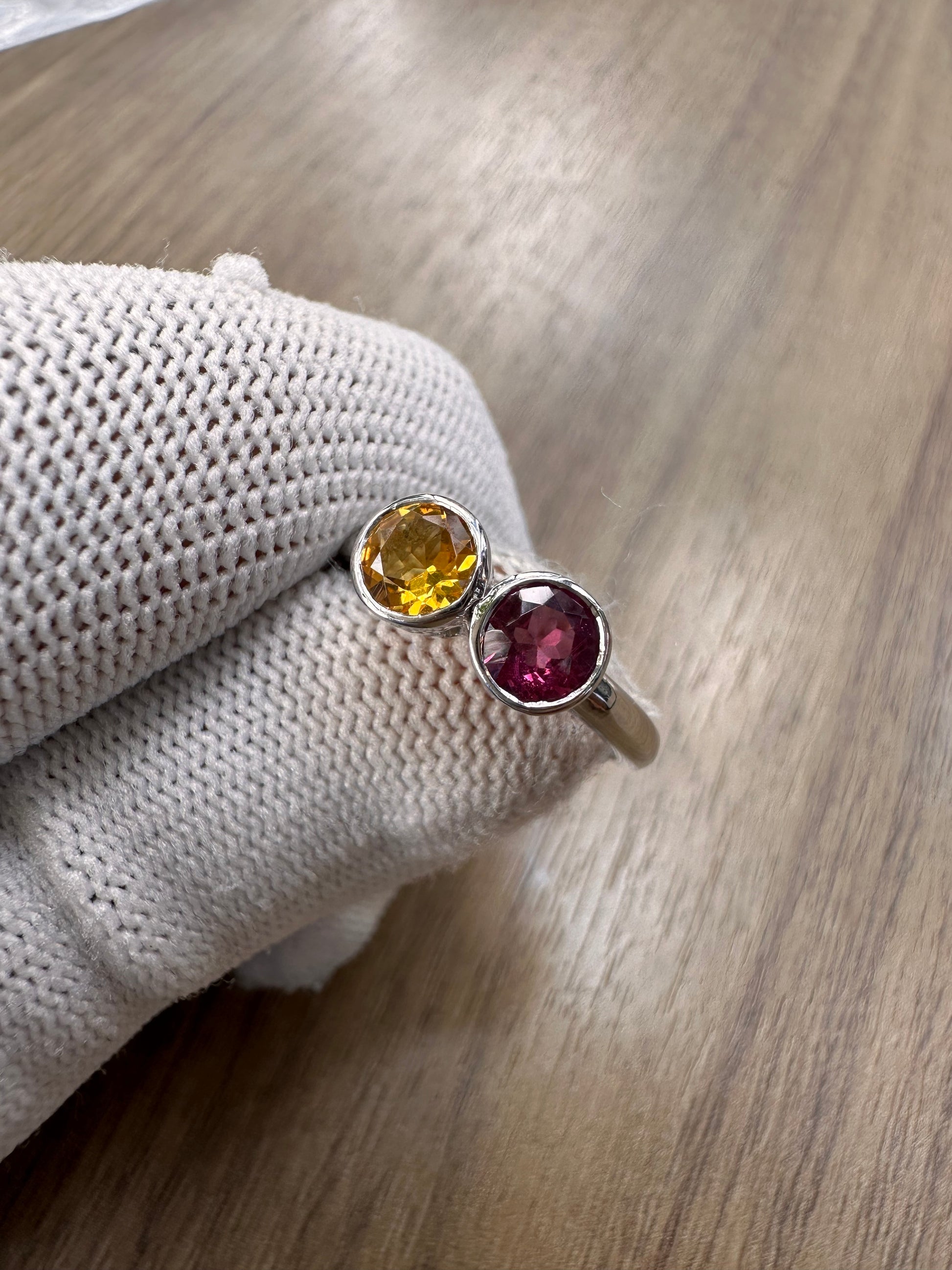 925 Sterling Silver Garnet and Citrine Duo Ring for Women – Vibrant Birthstone Jewellery for Strength and Joy