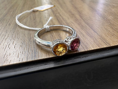 925 Sterling Silver Garnet and Citrine Duo Ring for Women – Vibrant Birthstone Jewellery for Strength and Joy