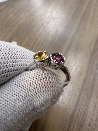 925 Sterling Silver Garnet and Citrine Duo Ring for Women – Vibrant Birthstone Jewelry for Strength and Joy