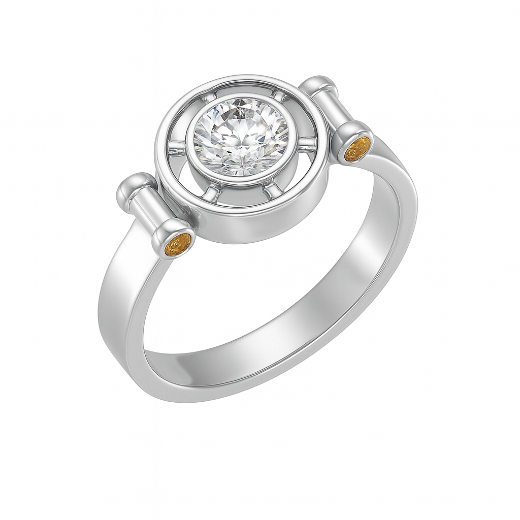 Elegant D Color Moissanite Ring with GRA Certificate, featuring a brilliant center stone complemented by vibrant yellow sapphire accent gems, set in polished 925 sterling silver – a luxurious and ethically sourced diamond alternative.