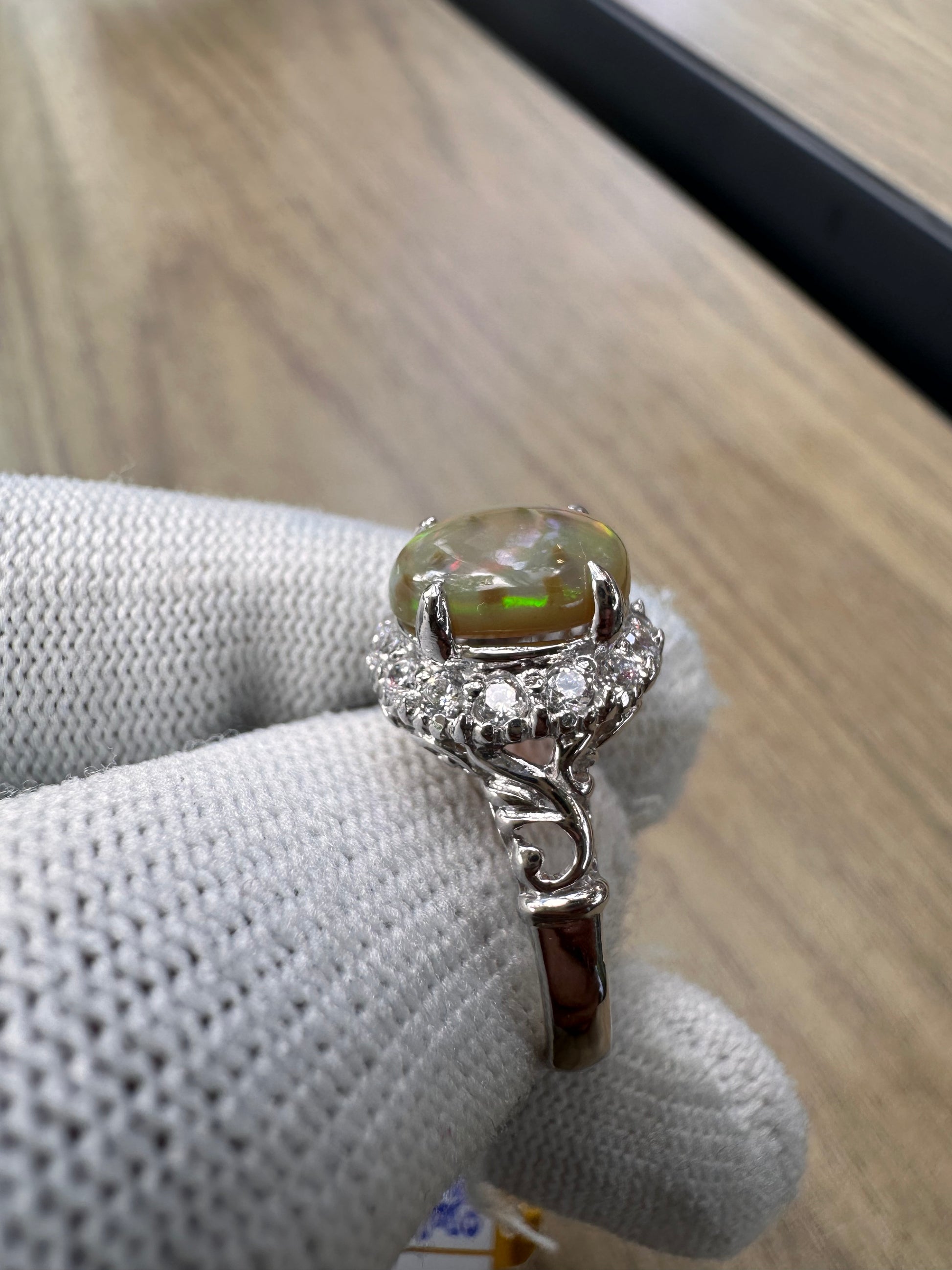 Ethiopian Opal Ring with Cubic Zirconia Accents – 925 Sterling Silver October Birthstone Jewellery