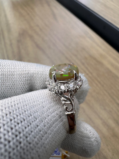 Ethiopian Opal Ring with Cubic Zirconia Accents – 925 Sterling Silver October Birthstone Jewellery