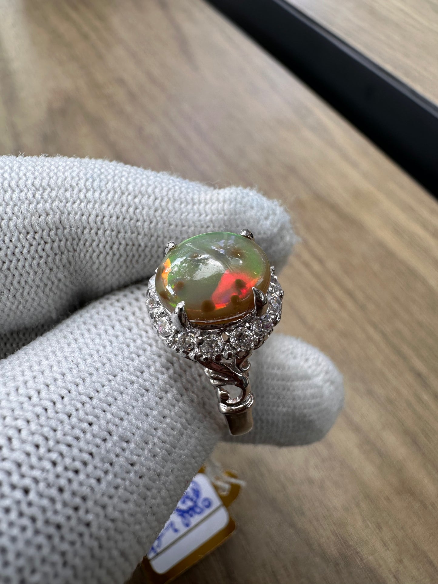 Ethiopian Opal Ring with Cubic Zirconia Accents – 925 Sterling Silver October Birthstone Jewellery