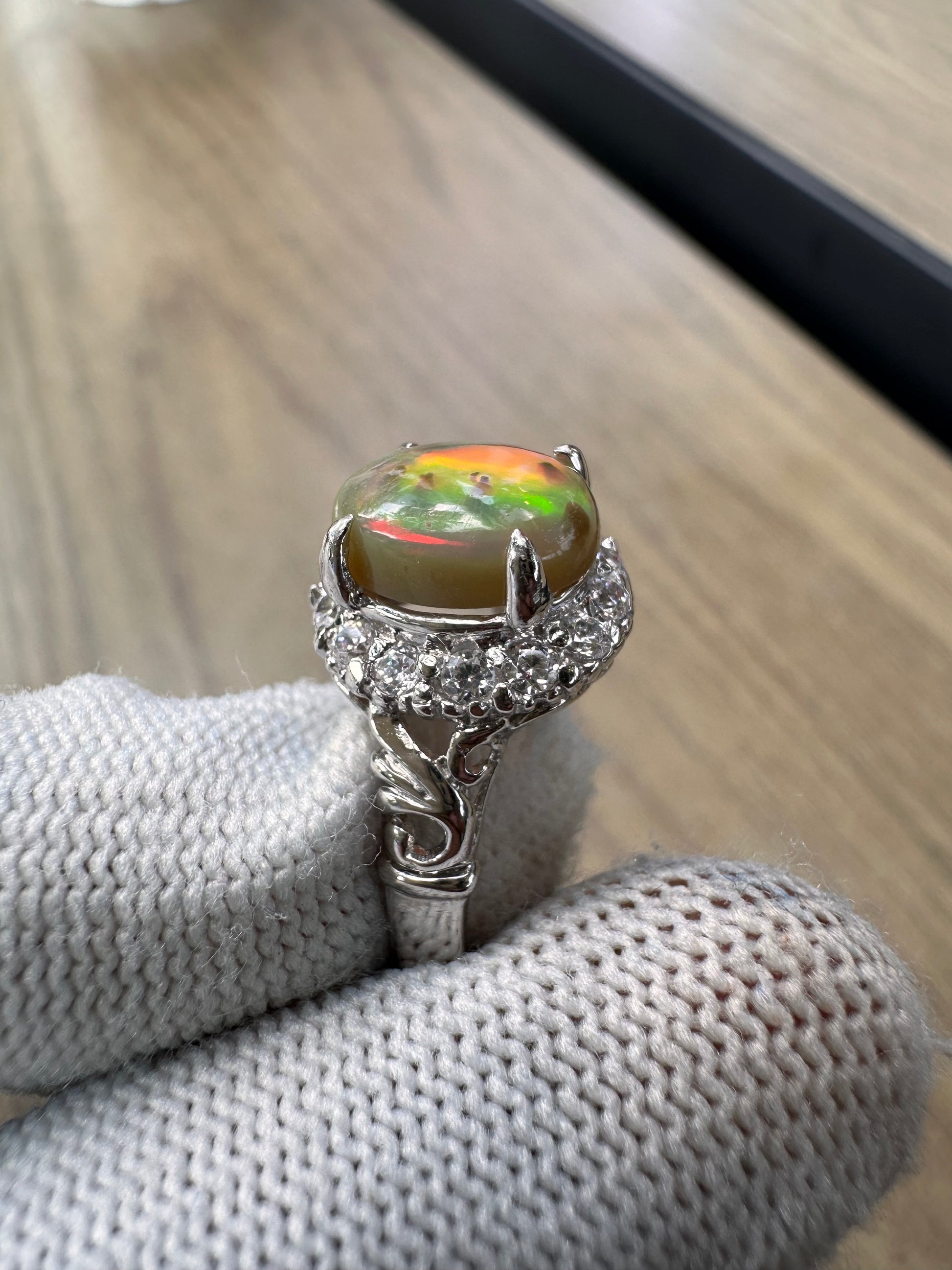Ethiopian Opal Ring with Cubic Zirconia Accents – 925 Sterling Silver October Birthstone Jewelry