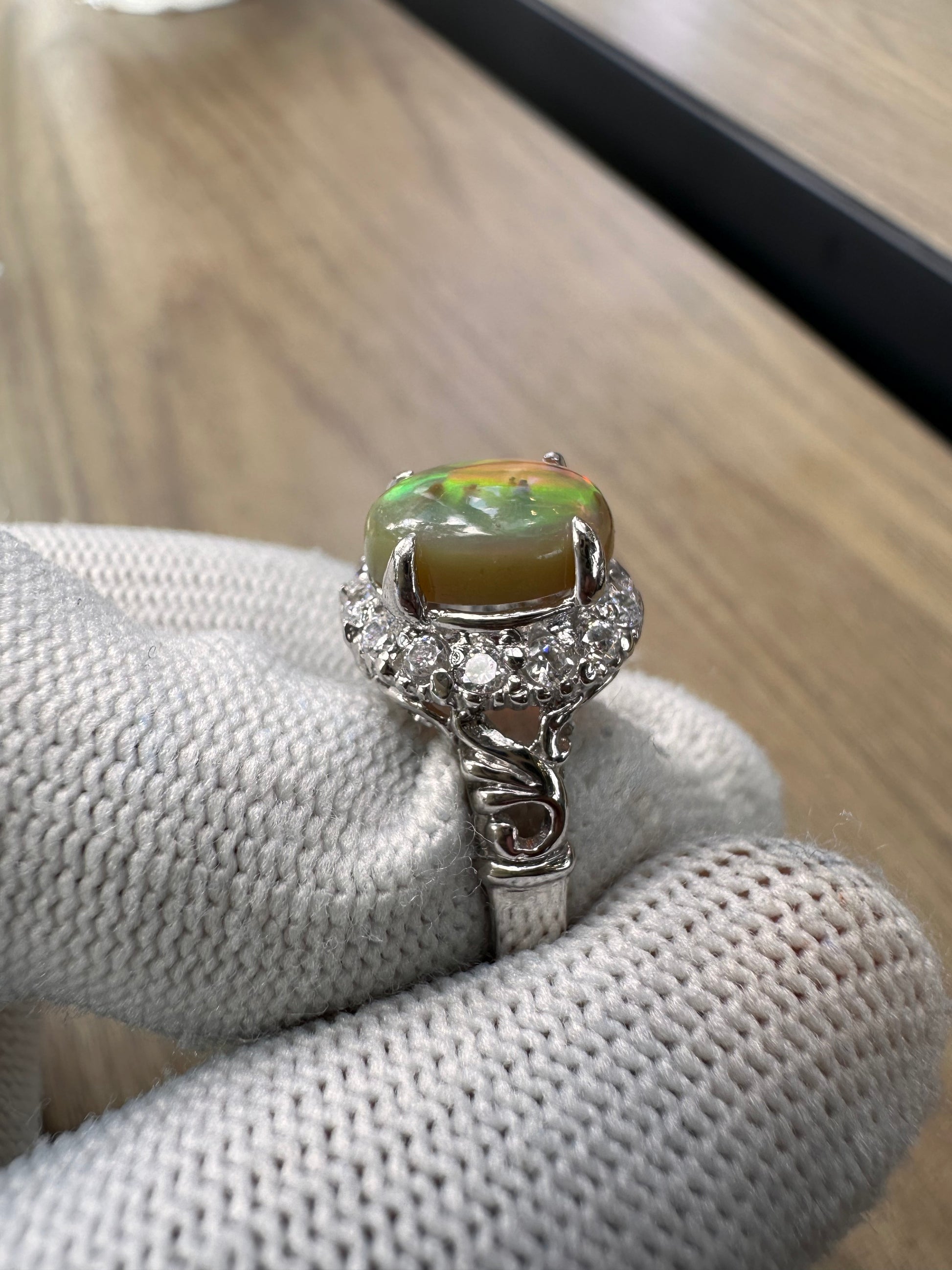 Ethiopian Opal Ring with Cubic Zirconia Accents – 925 Sterling Silver October Birthstone Jewelry