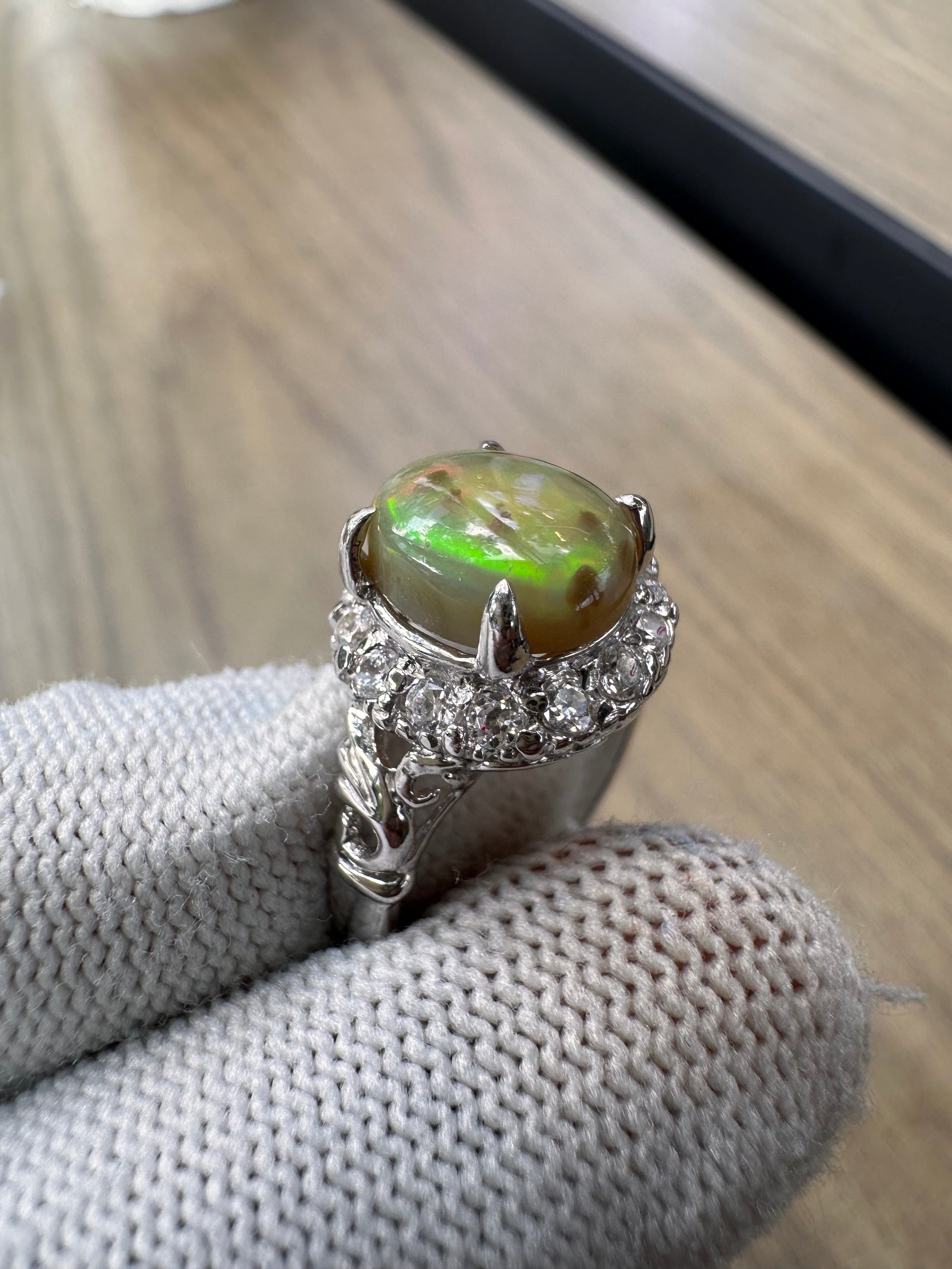 Ethiopian Opal Ring with Cubic Zirconia Accents – 925 Sterling Silver October Birthstone Jewellery