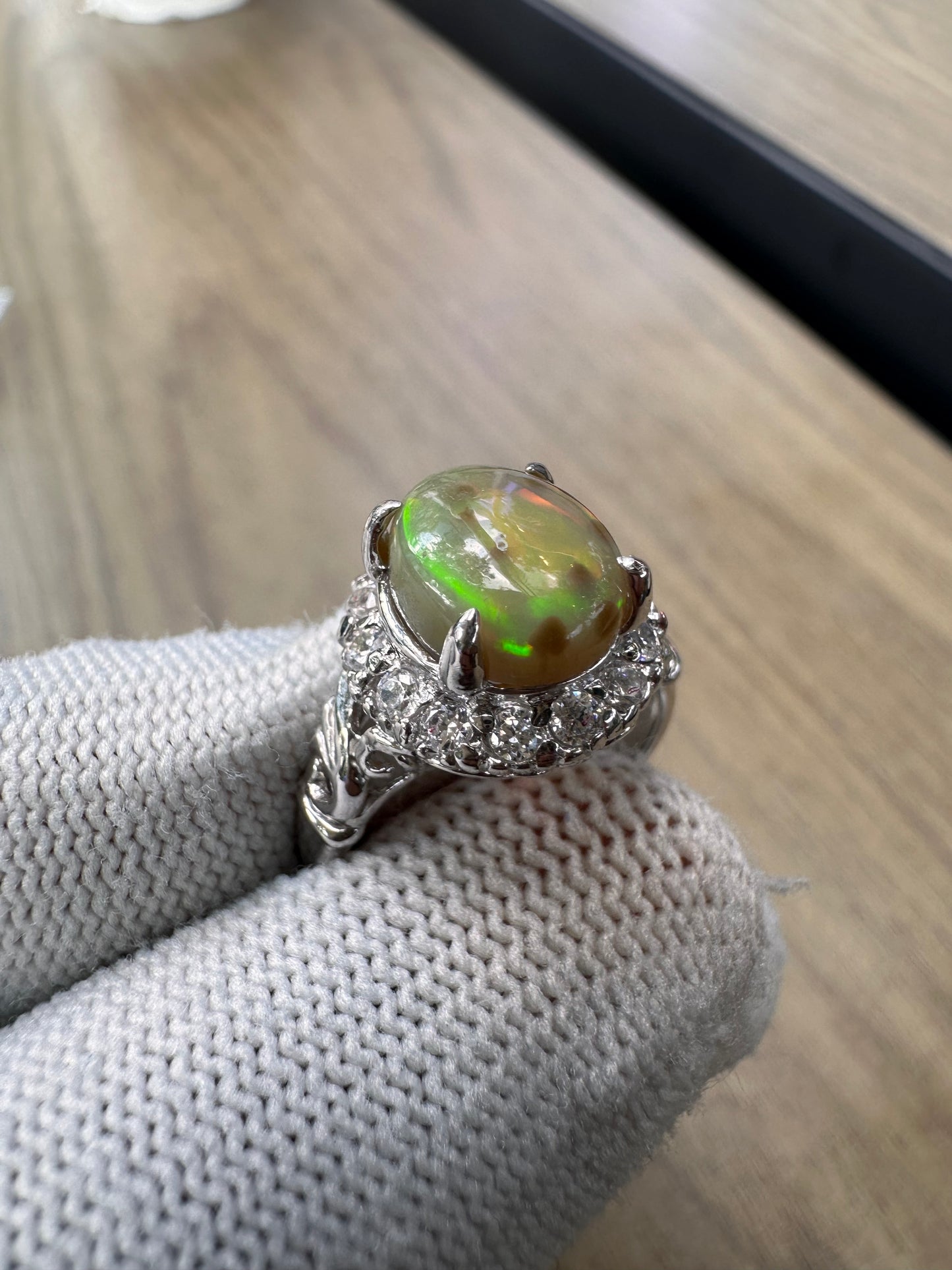 Ethiopian Opal Ring with Cubic Zirconia Accents – 925 Sterling Silver October Birthstone Jewellery