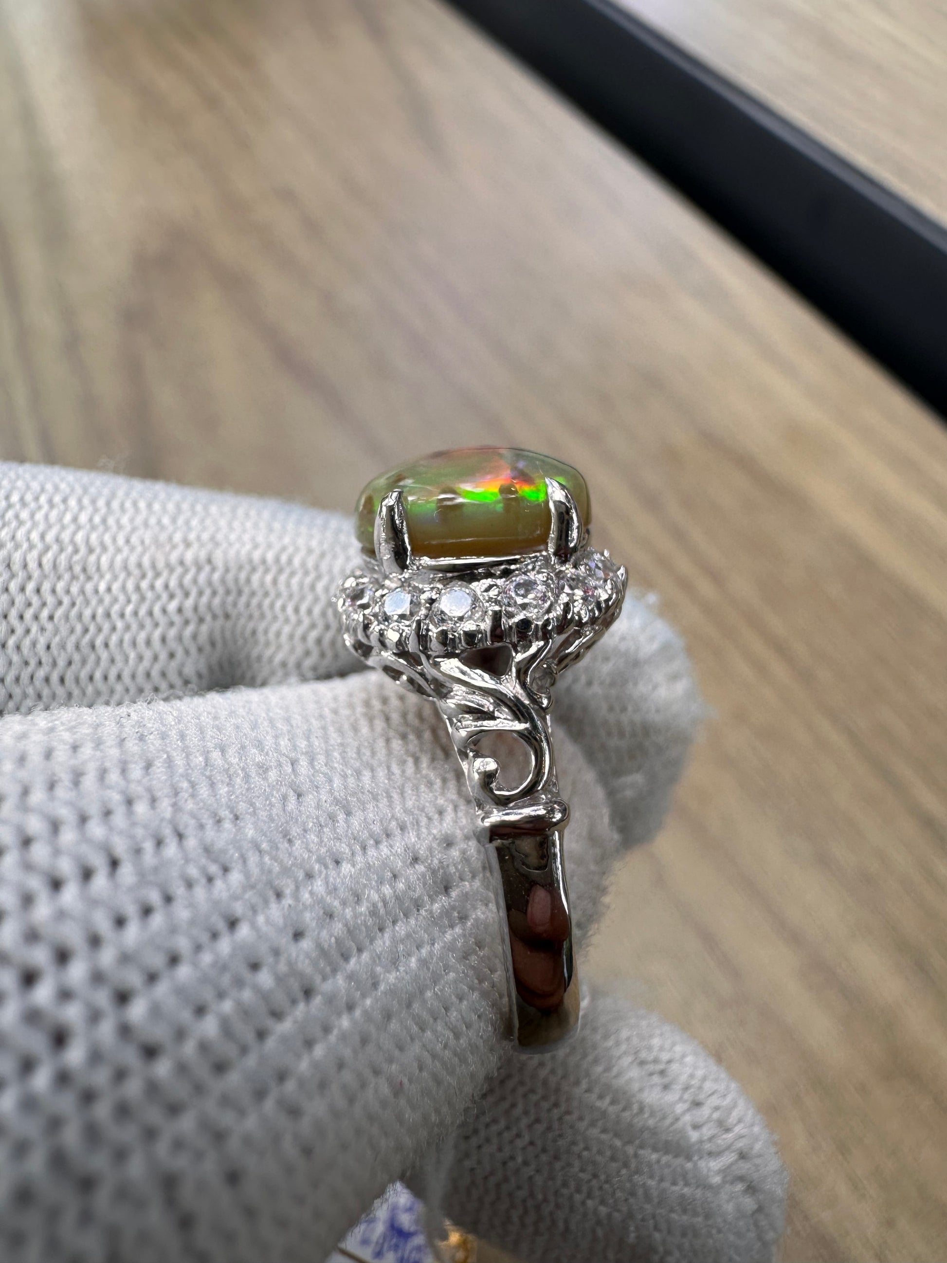 Ethiopian Opal Ring with Cubic Zirconia Accents – 925 Sterling Silver October Birthstone Jewellery