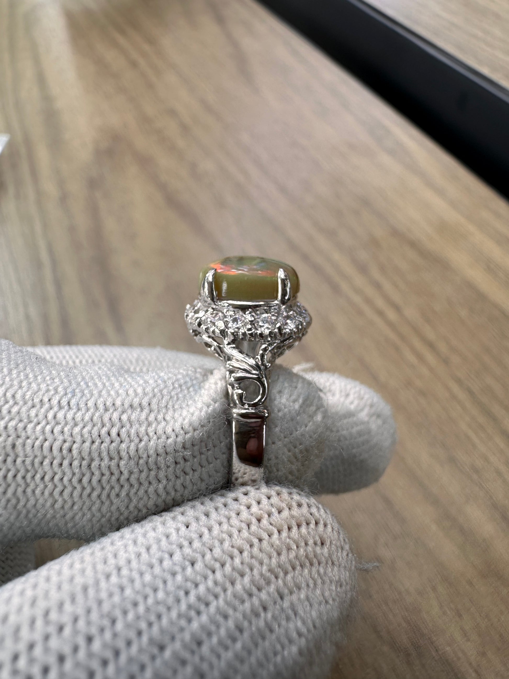 Ethiopian Opal Ring with Cubic Zirconia Accents – 925 Sterling Silver October Birthstone Jewellery