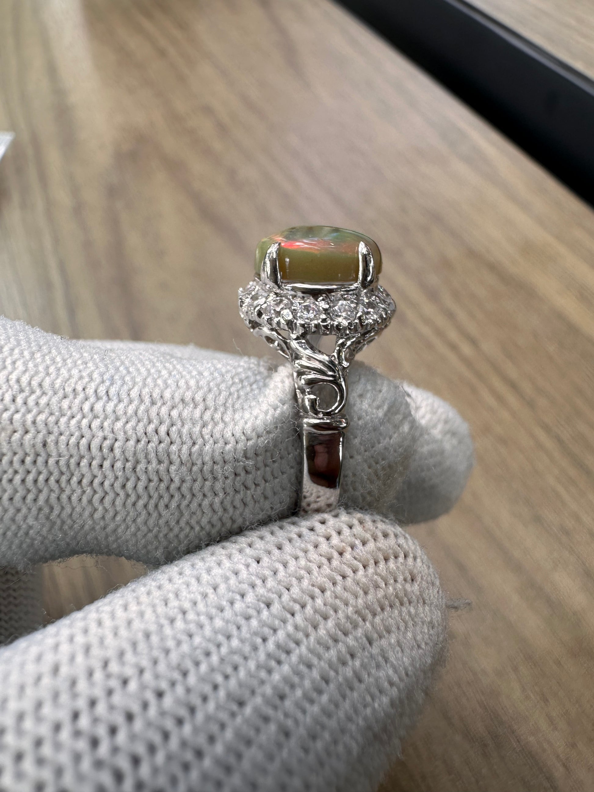 Ethiopian Opal Ring with Cubic Zirconia Accents – 925 Sterling Silver October Birthstone Jewellery