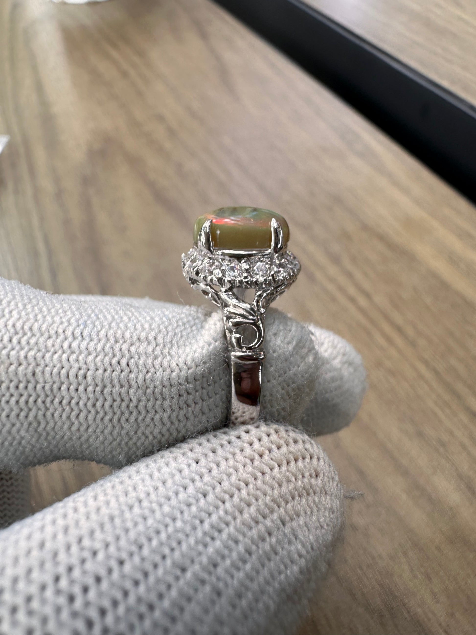 Ethiopian Opal Ring with Cubic Zirconia Accents – 925 Sterling Silver October Birthstone Jewelry