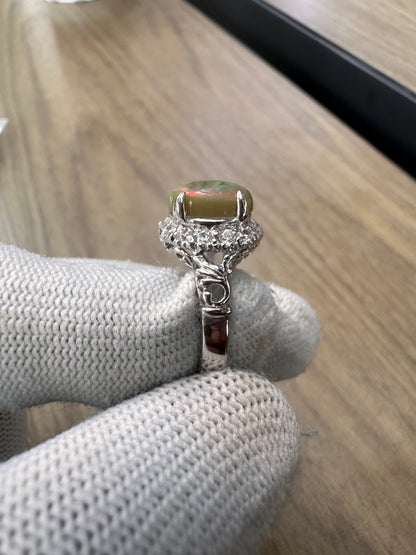 Ethiopian Opal Ring with Cubic Zirconia Accents – 925 Sterling Silver October Birthstone Jewelry
