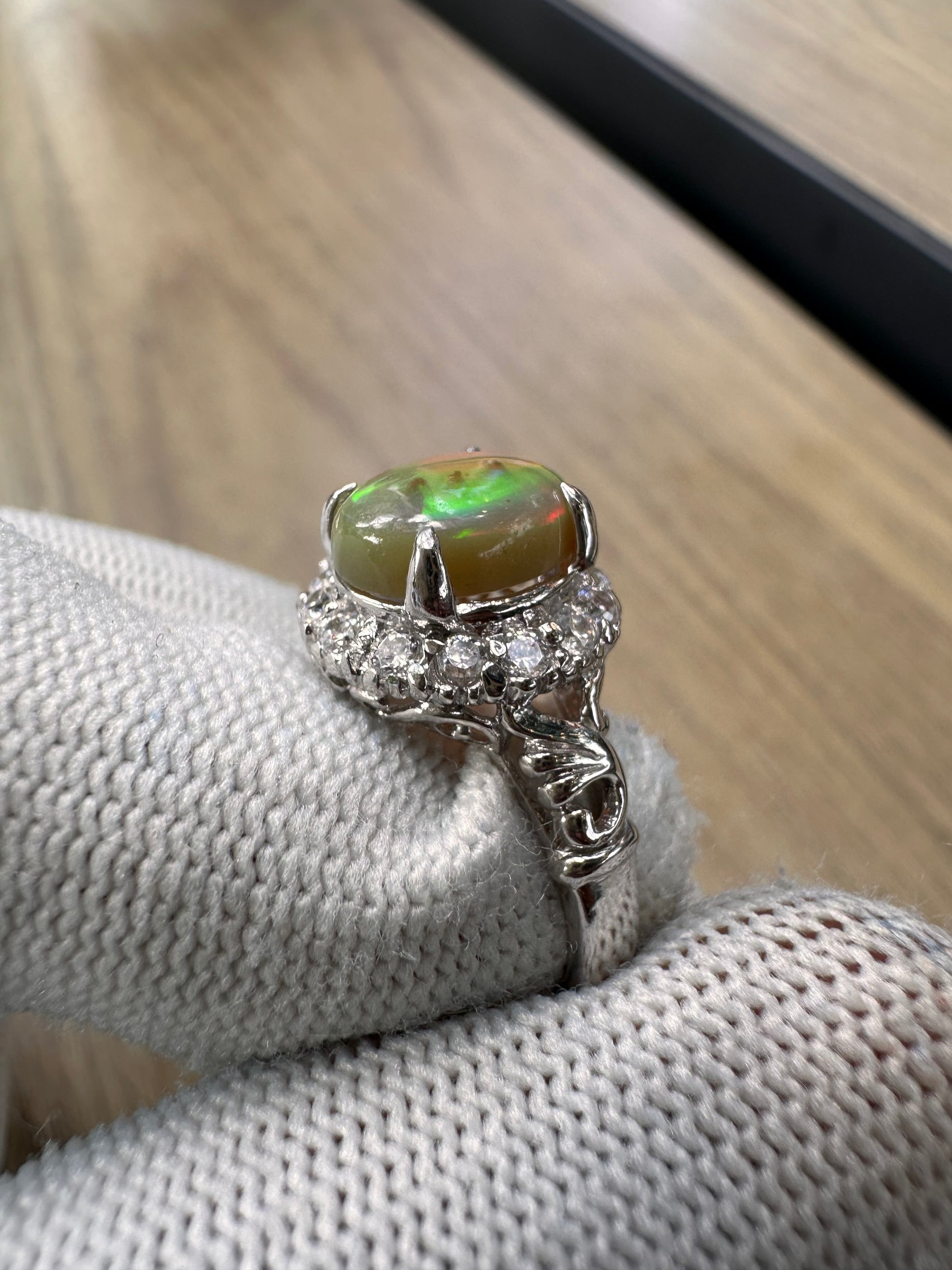 Ethiopian Opal Ring with Cubic Zirconia Accents – 925 Sterling Silver October Birthstone Jewelry