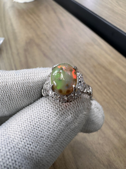 Ethiopian Opal Ring with Cubic Zirconia Accents – 925 Sterling Silver October Birthstone Jewelry