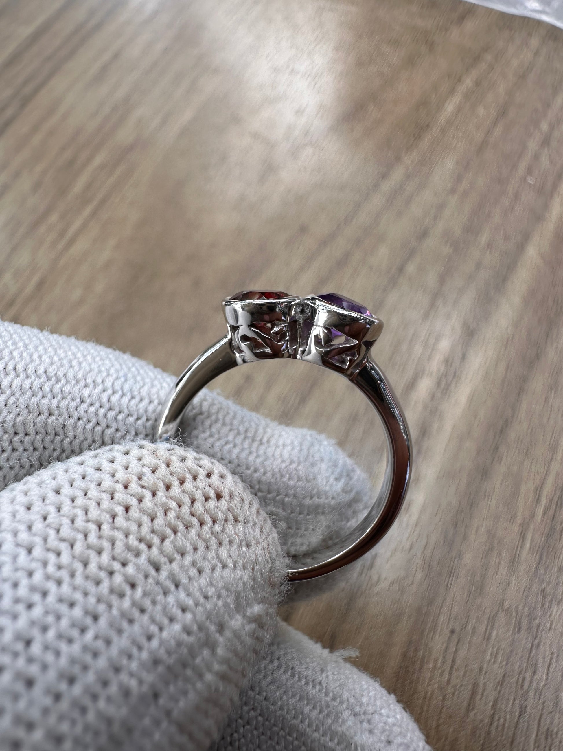 925 Sterling Silver Amethyst and Garnet Duo Ring for Women – Elegant Birthstone Statement Jewellery