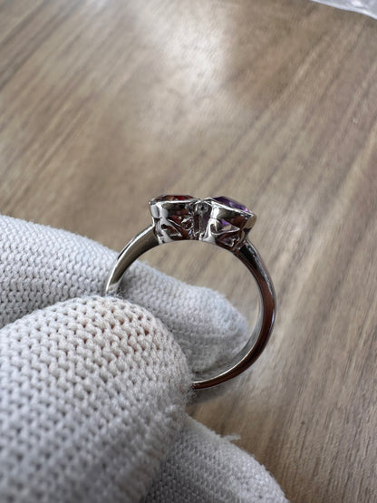 925 Sterling Silver Amethyst and Garnet Duo Ring for Women – Elegant Birthstone Statement Jewellery