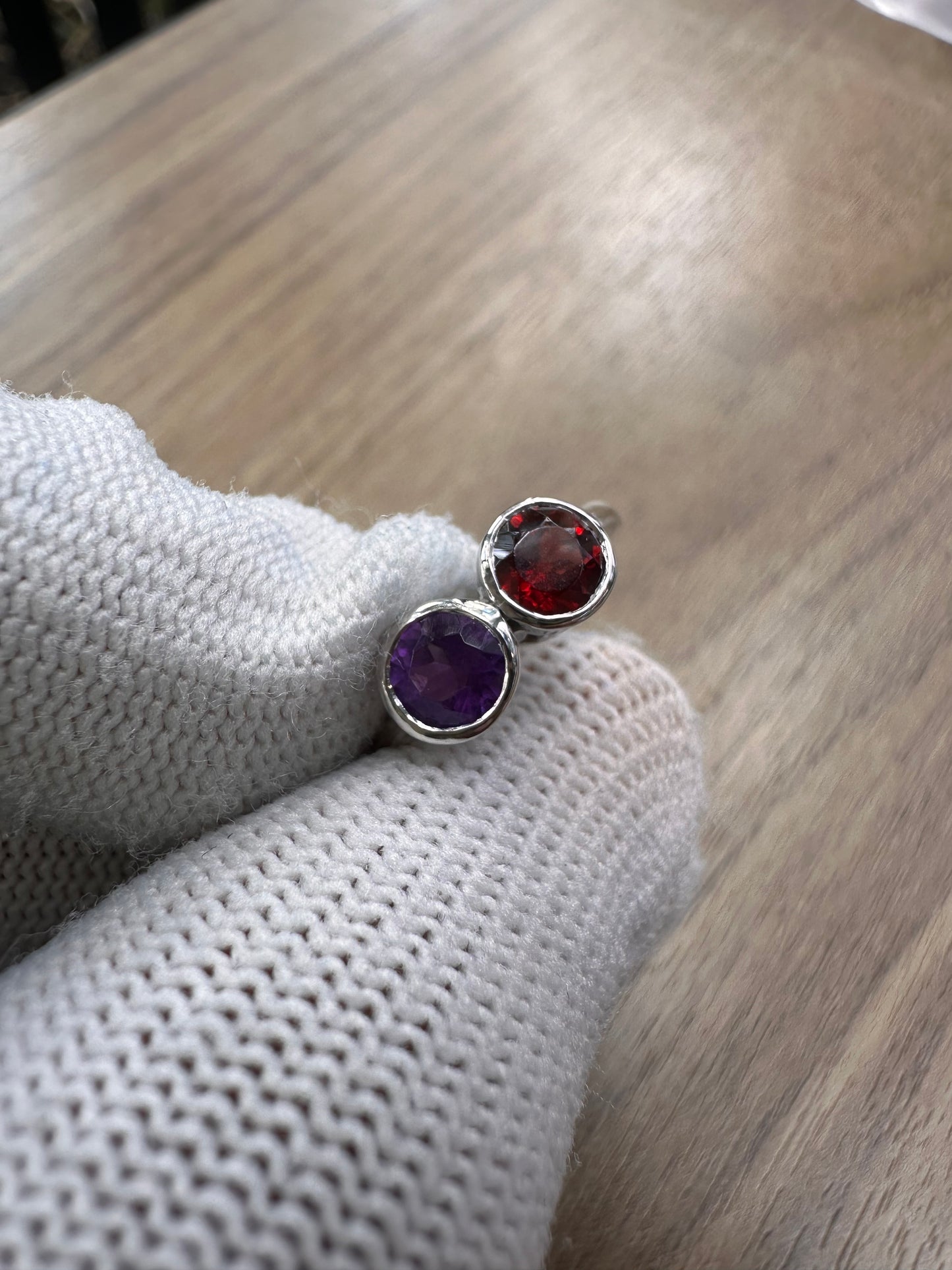 925 Sterling Silver Amethyst and Garnet Duo Ring for Women – Elegant Birthstone Statement Jewellery