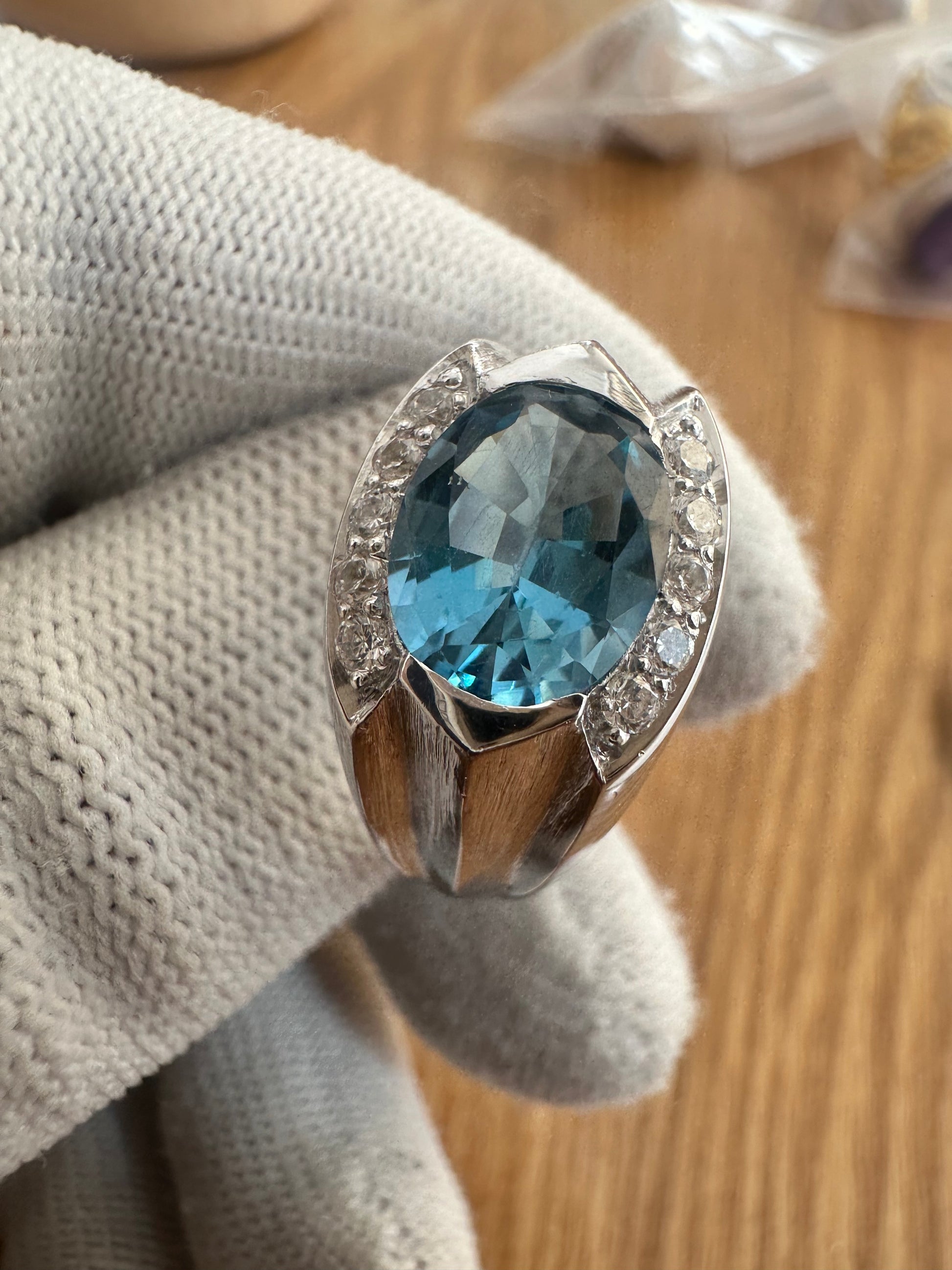 Men's 925 Silver Swiss Blue Topaz Ring with Cubic Zirconia Accent – November Birthstone