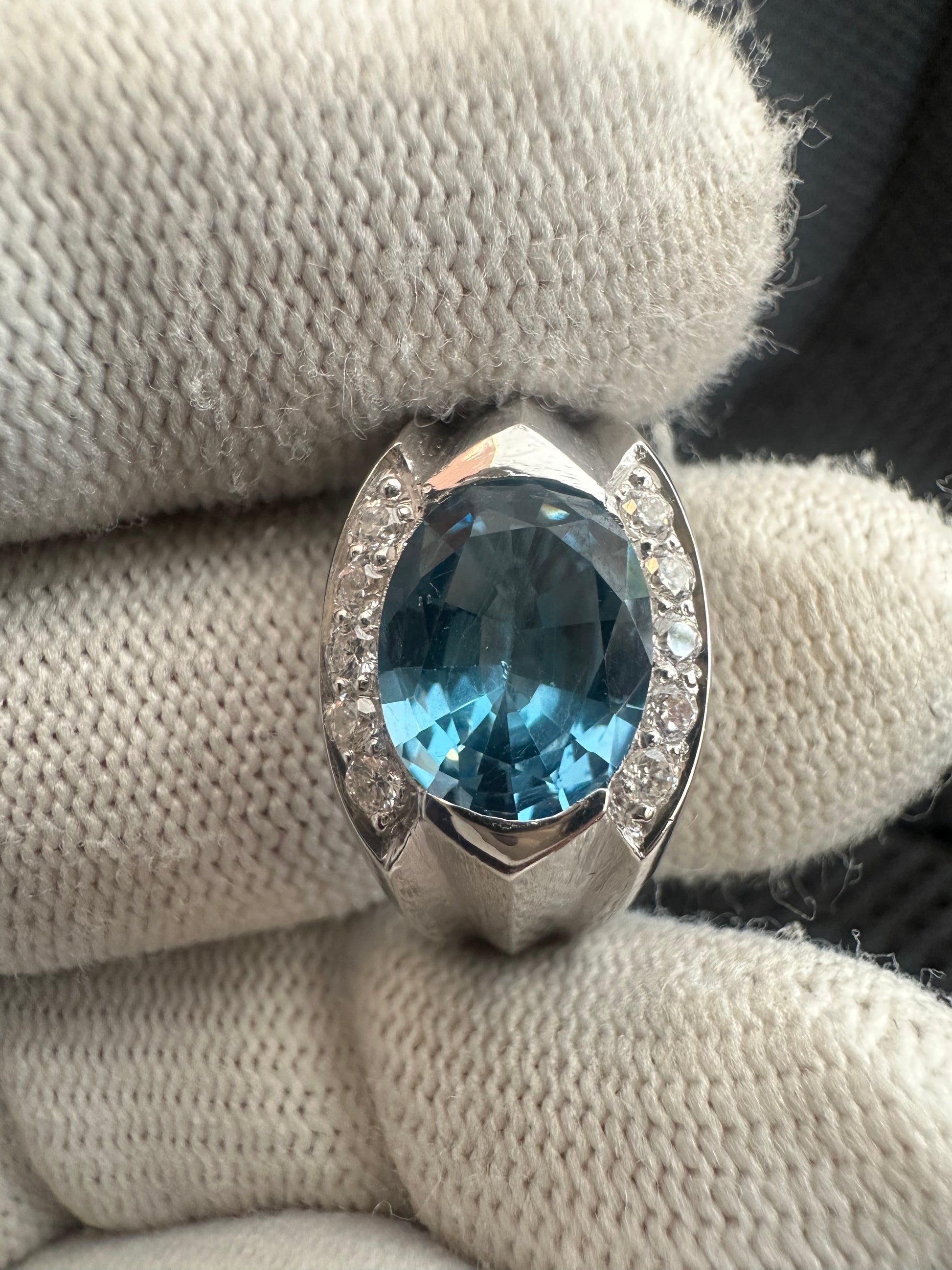 Men's 925 Silver Swiss Blue Topaz Ring with Cubic Zirconia Accent – November Birthstone