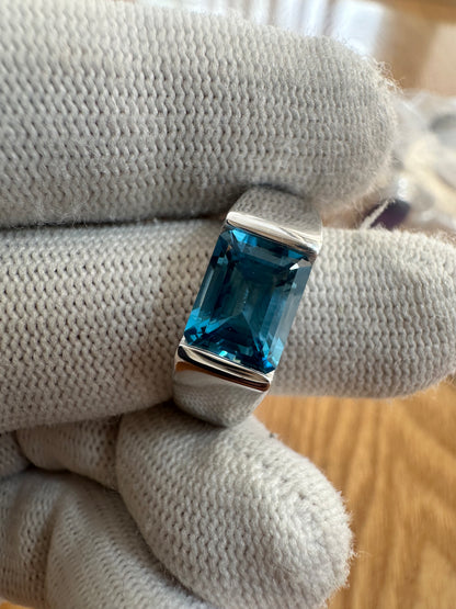 Men's 925 Silver Swiss Blue Topaz Ring with Cubic Zirconia Accent – November Birthstone