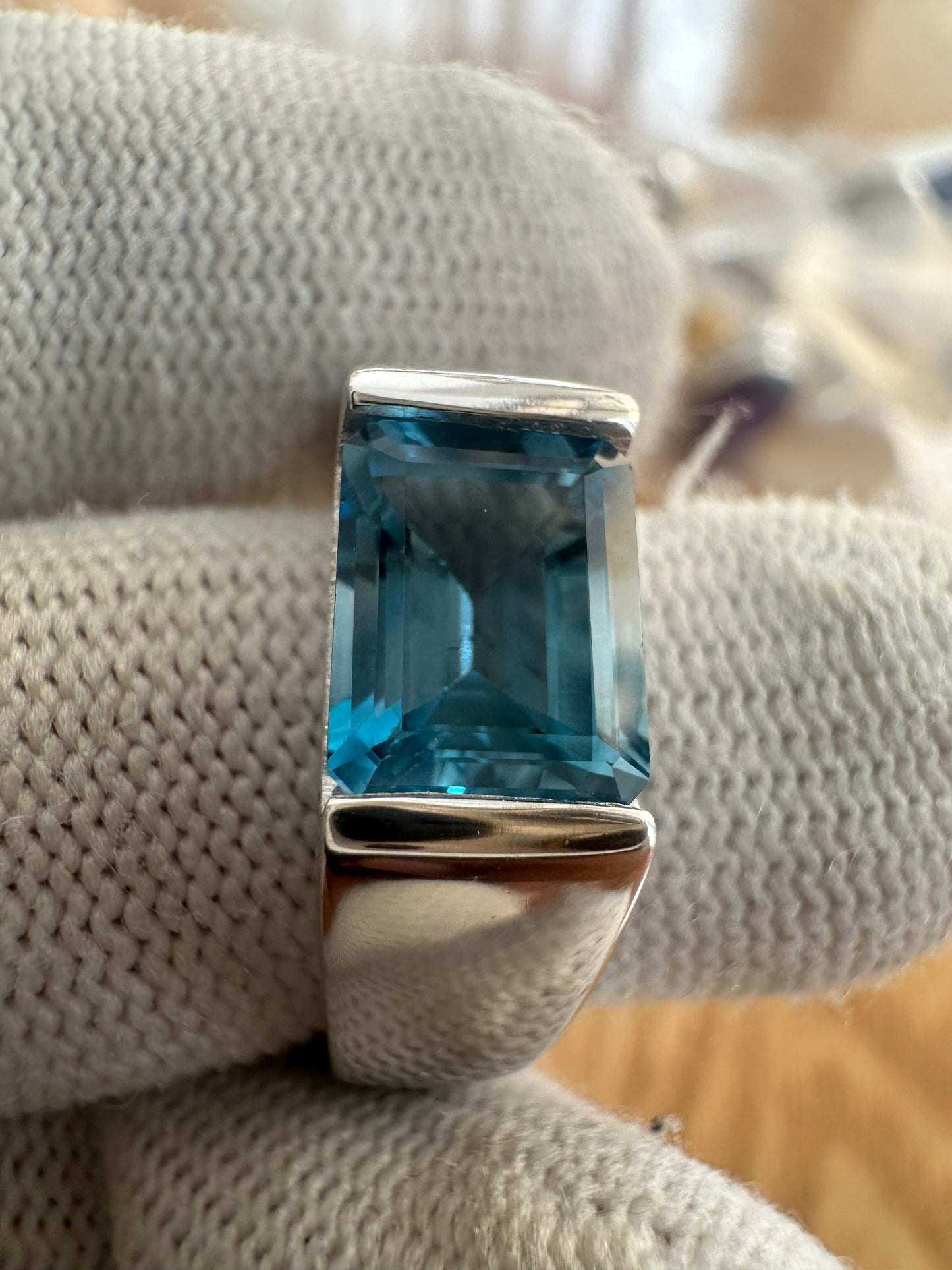 Men's 925 Silver Swiss Blue Topaz Ring with Cubic Zirconia Accent – November Birthstone