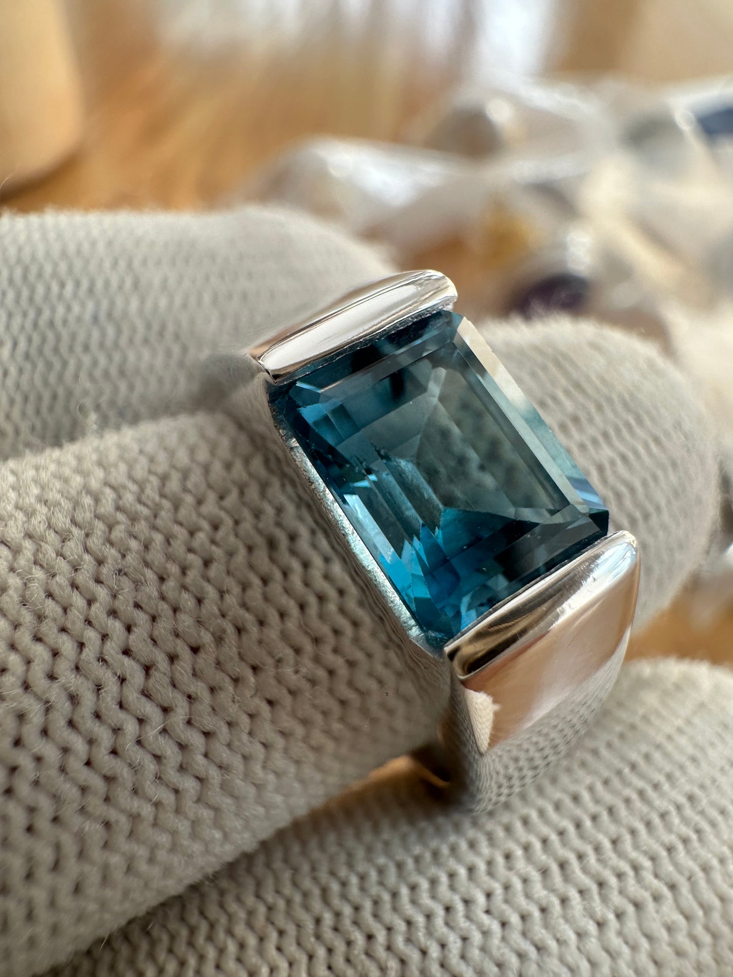 Men's 925 Silver Swiss Blue Topaz Ring with Cubic Zirconia Accent – November Birthstone