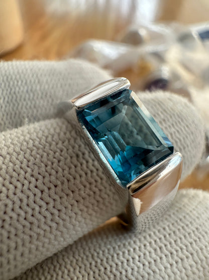 Men's 925 Silver Swiss Blue Topaz Ring with Cubic Zirconia Accent – November Birthstone