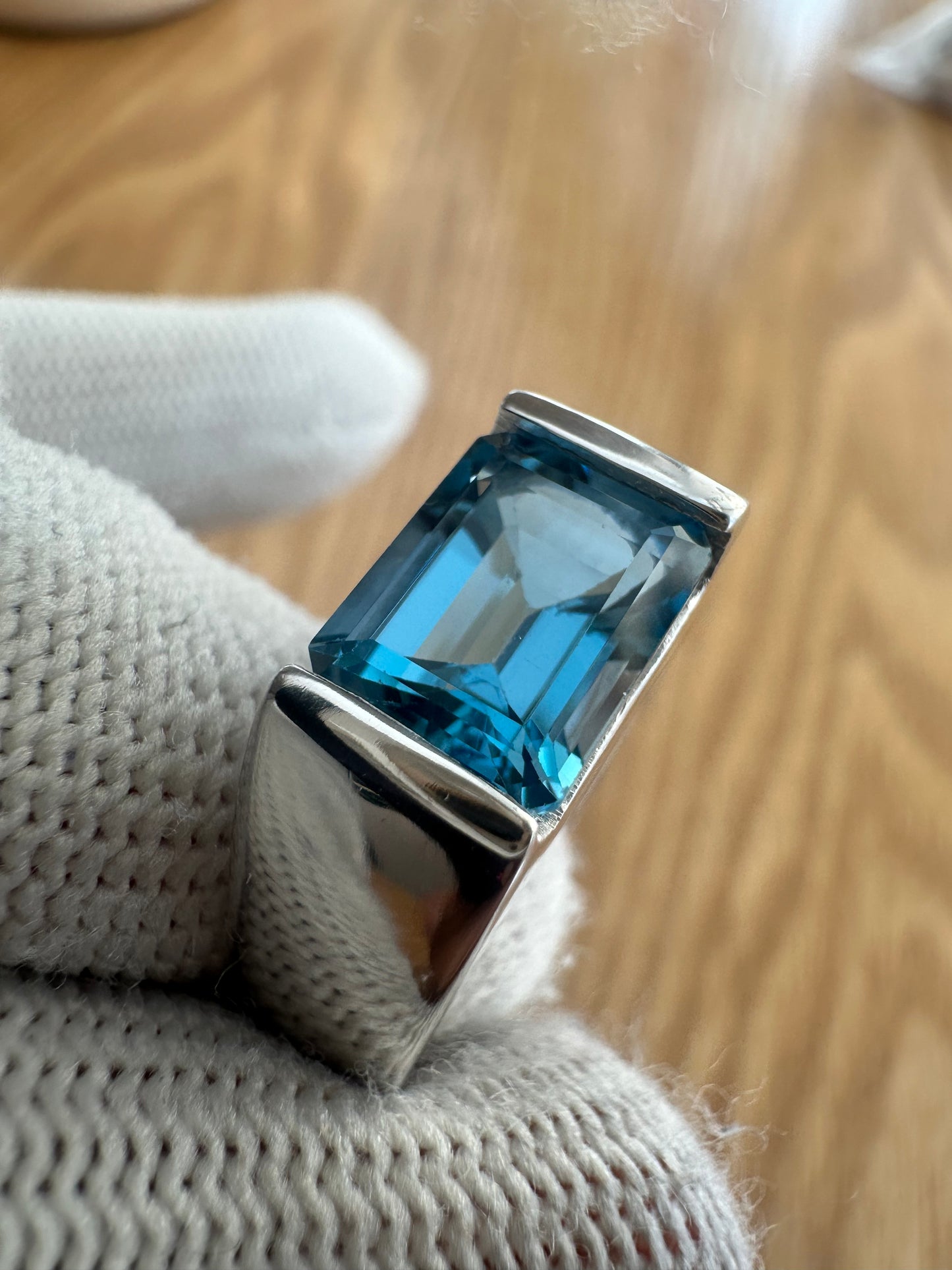 Men's 925 Silver Swiss Blue Topaz Ring with Cubic Zirconia Accent – November Birthstone