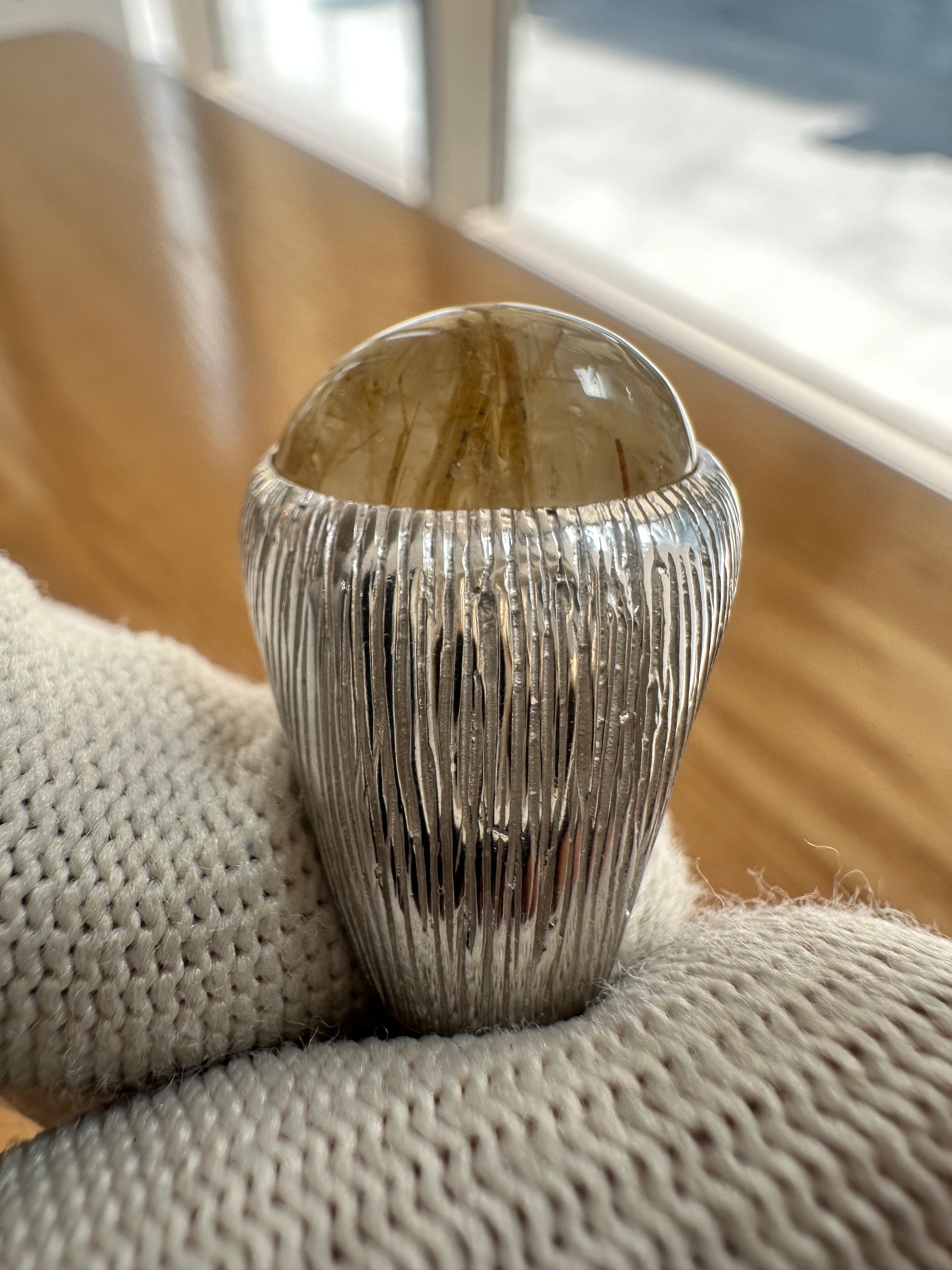 Men's 925 Silver Ring with Golden Rutile Quartz – Bold May Birthstone Jewelry for Him