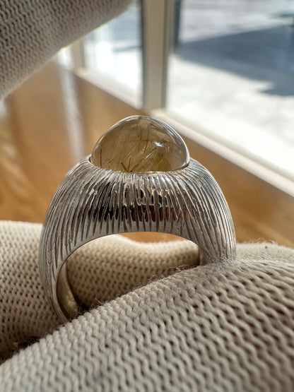 Men's 925 Silver Ring with Golden Rutile Quartz – Bold May Birthstone Jewelry for Him