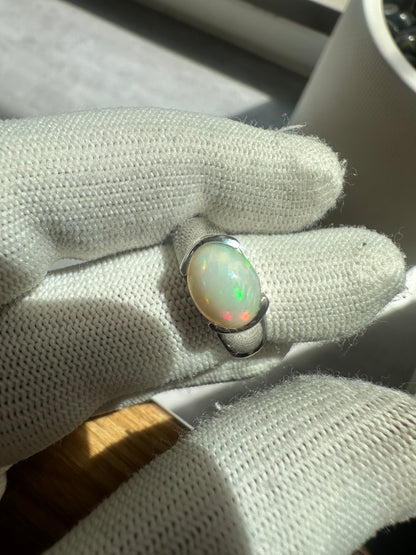 Men's 925 Silver Ring with Welo Ethiopian Opal - Rhodium-Plated Elegance