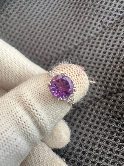 Amethyst Ring in 925 Silver with Cubic Zirconia Accents – February Birthstone Jewelry