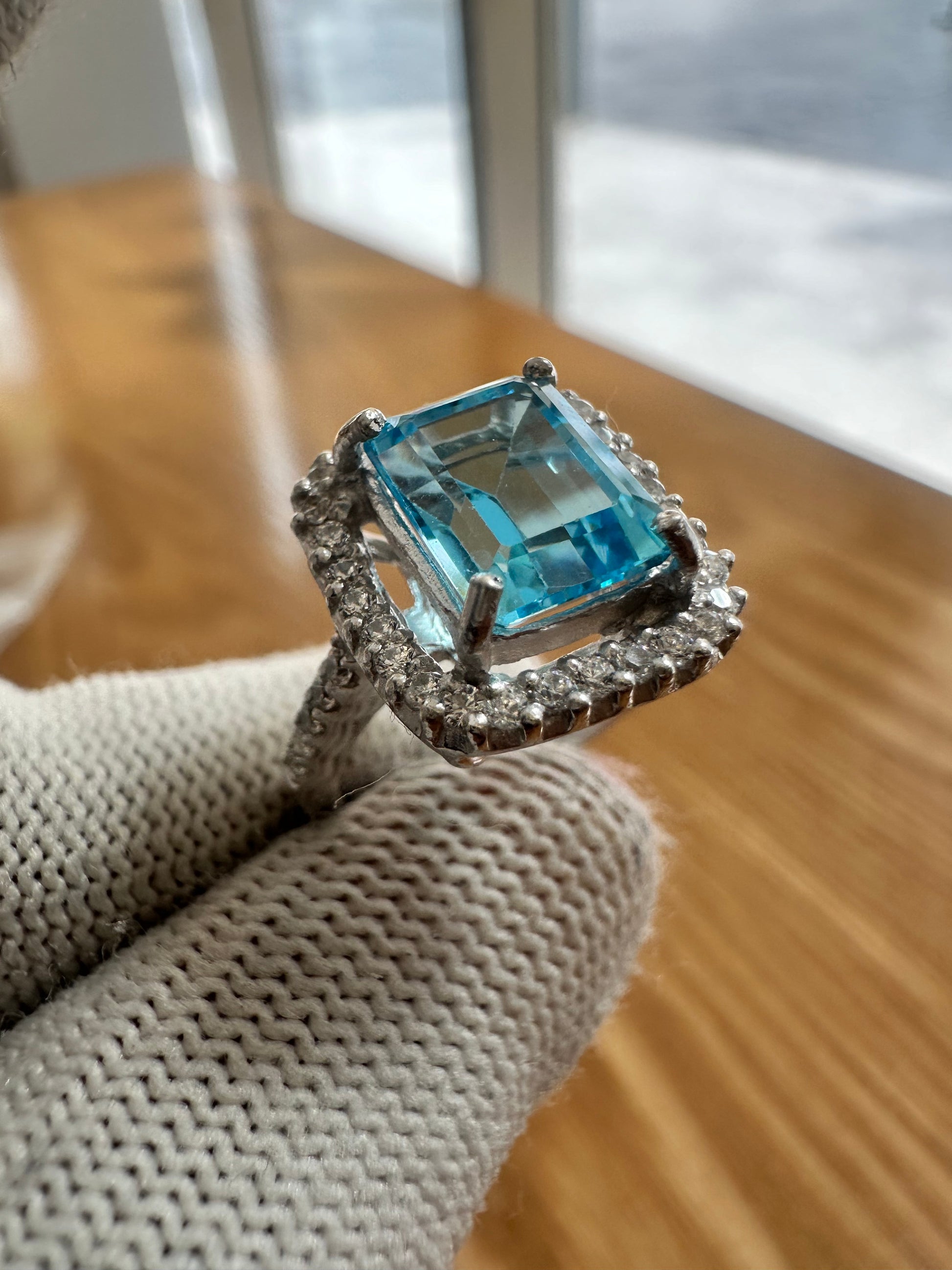 Women's 925 Silver Swiss Blue Topaz Ring with Cubic Zirconia Accent – November Birthstone, Symbolizing Clarity and Confidence