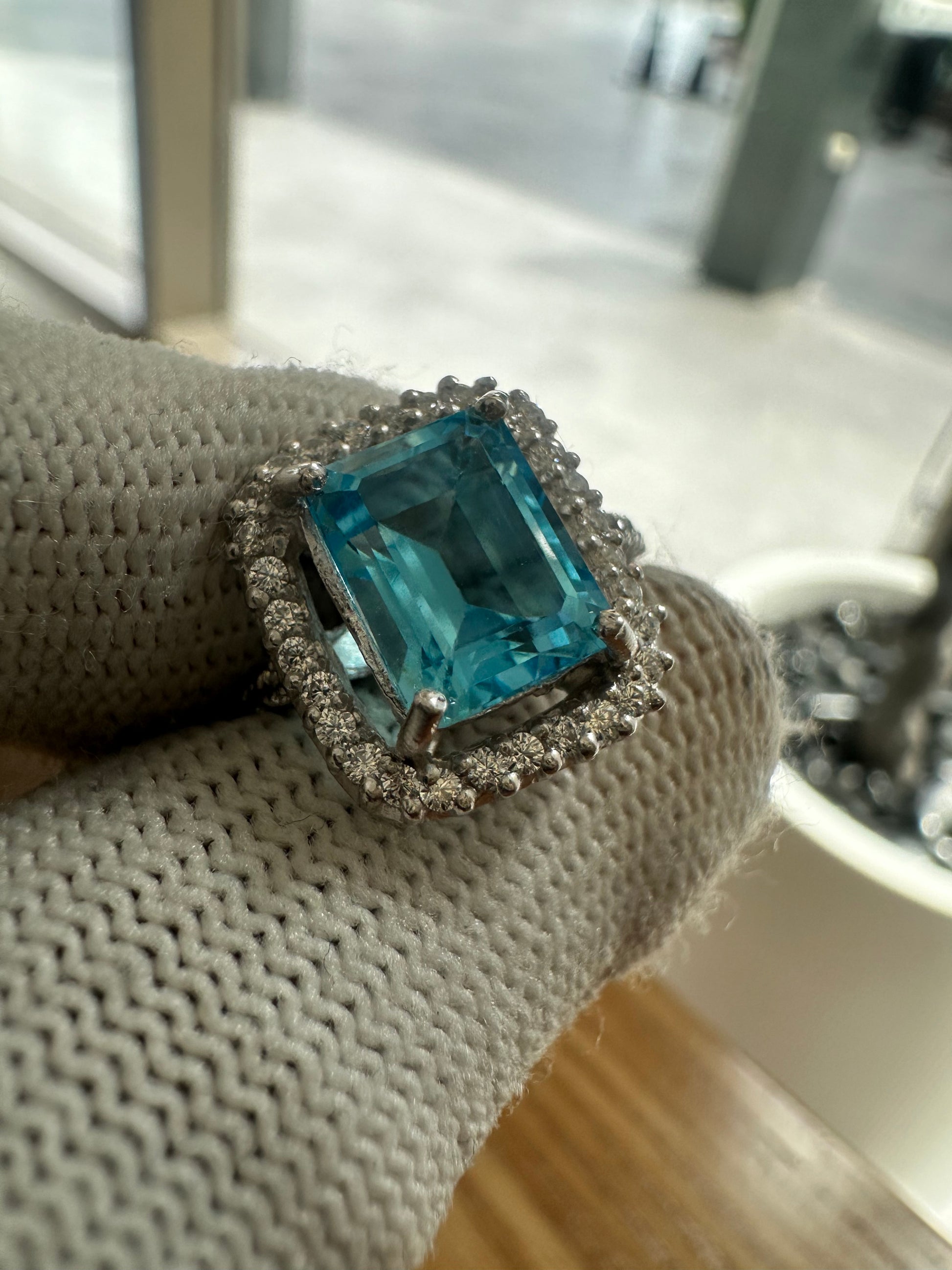 Women's 925 Silver Swiss Blue Topaz Ring with Cubic Zirconia Accent – November Birthstone, Symbolizing Clarity and Confidence