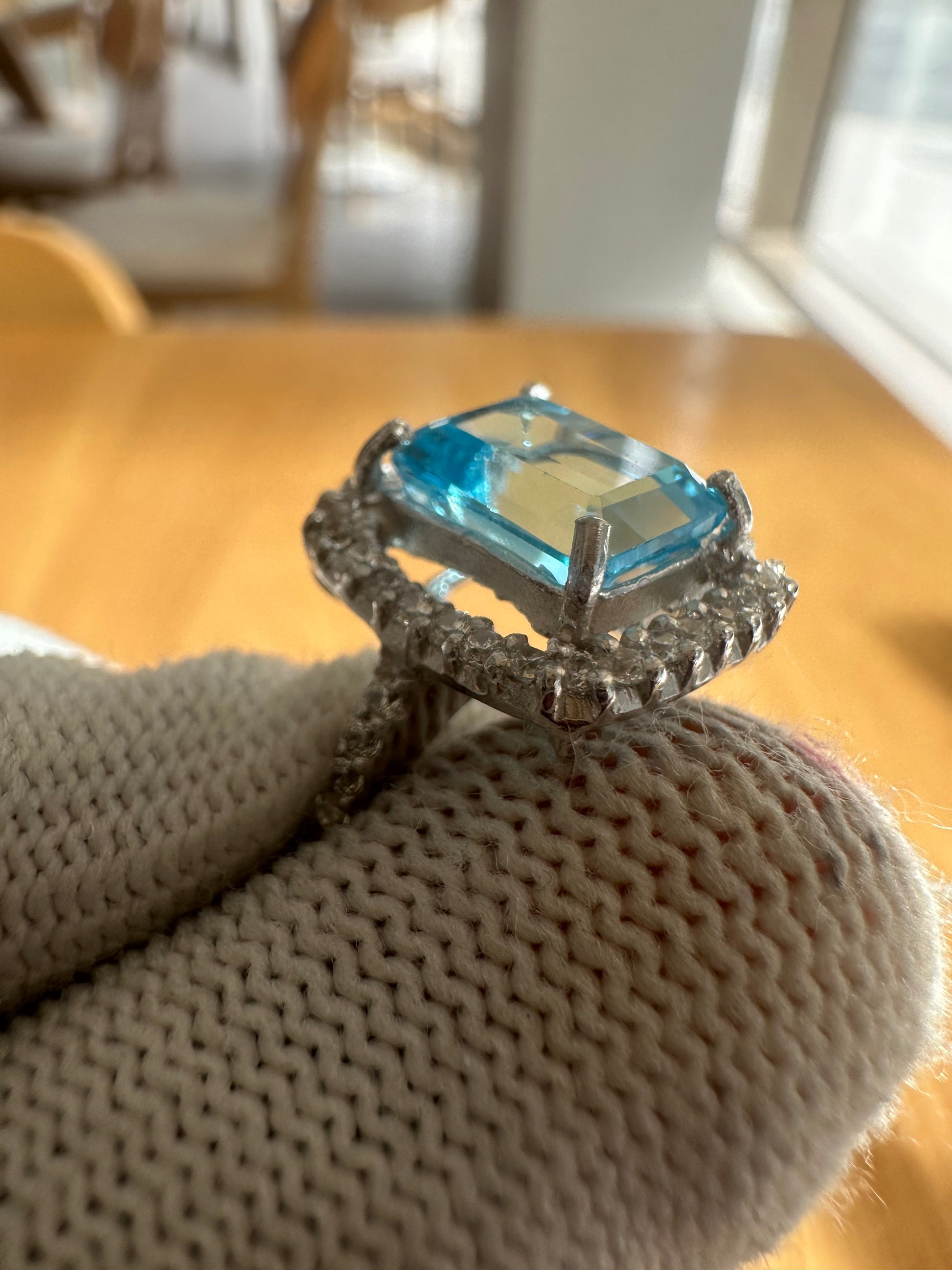 Women's 925 Silver Swiss Blue Topaz Ring with Cubic Zirconia Accent – November Birthstone, Symbolizing Clarity and Confidence
